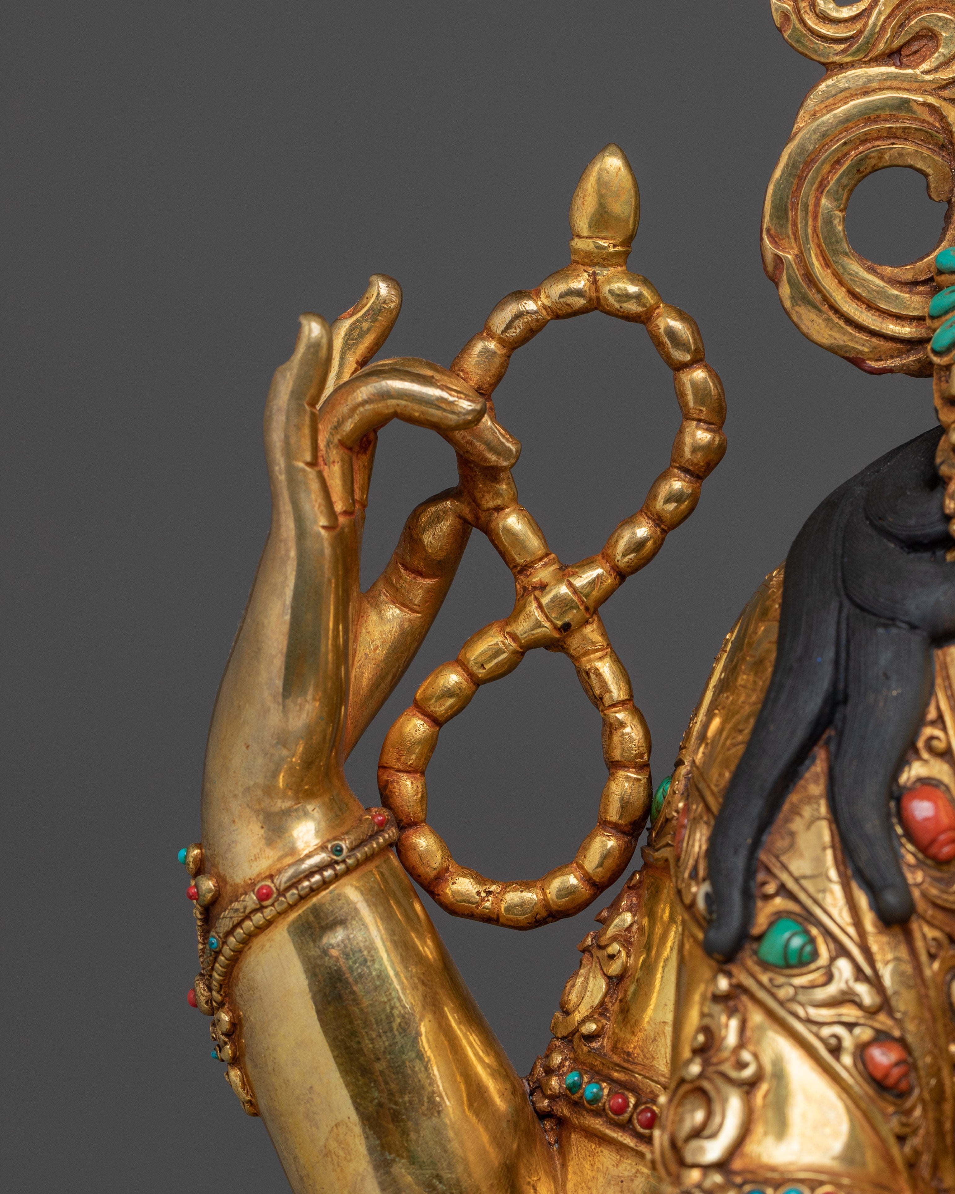 Gold Gilded Four Armed Chenrezig Statue with Copper Body | Tibetan Buddha of Compassion