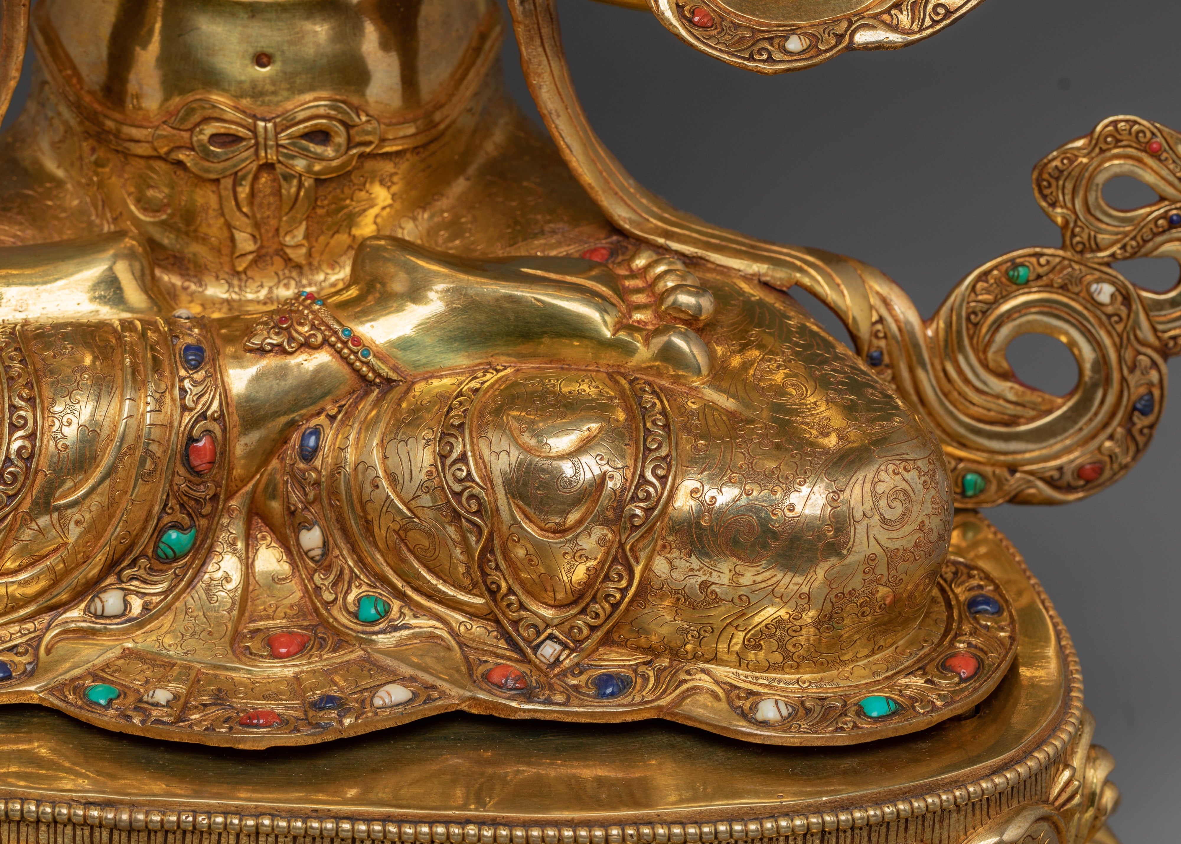 Gold Gilded Four Armed Chenrezig Statue with Copper Body | Tibetan Buddha of Compassion