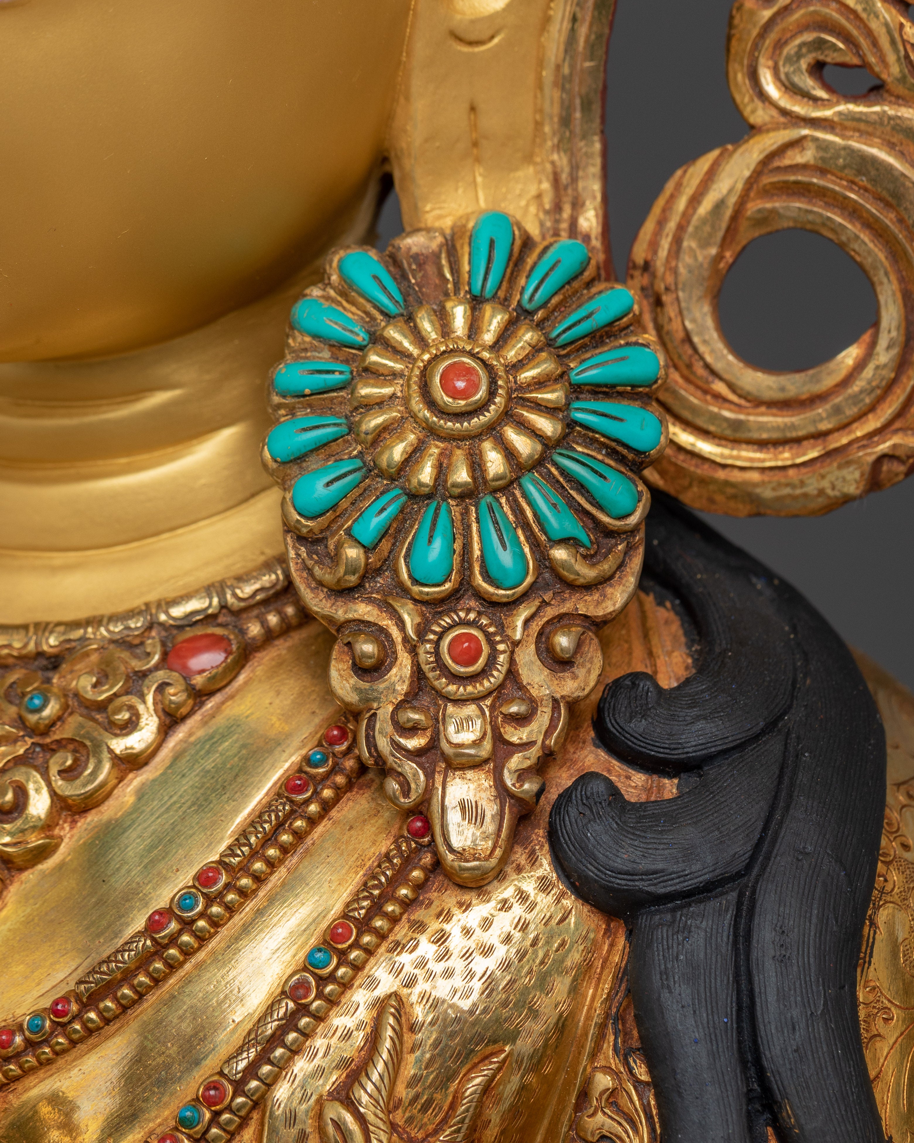 Gold Gilded Four Armed Chenrezig Statue with Copper Body | Tibetan Buddha of Compassion