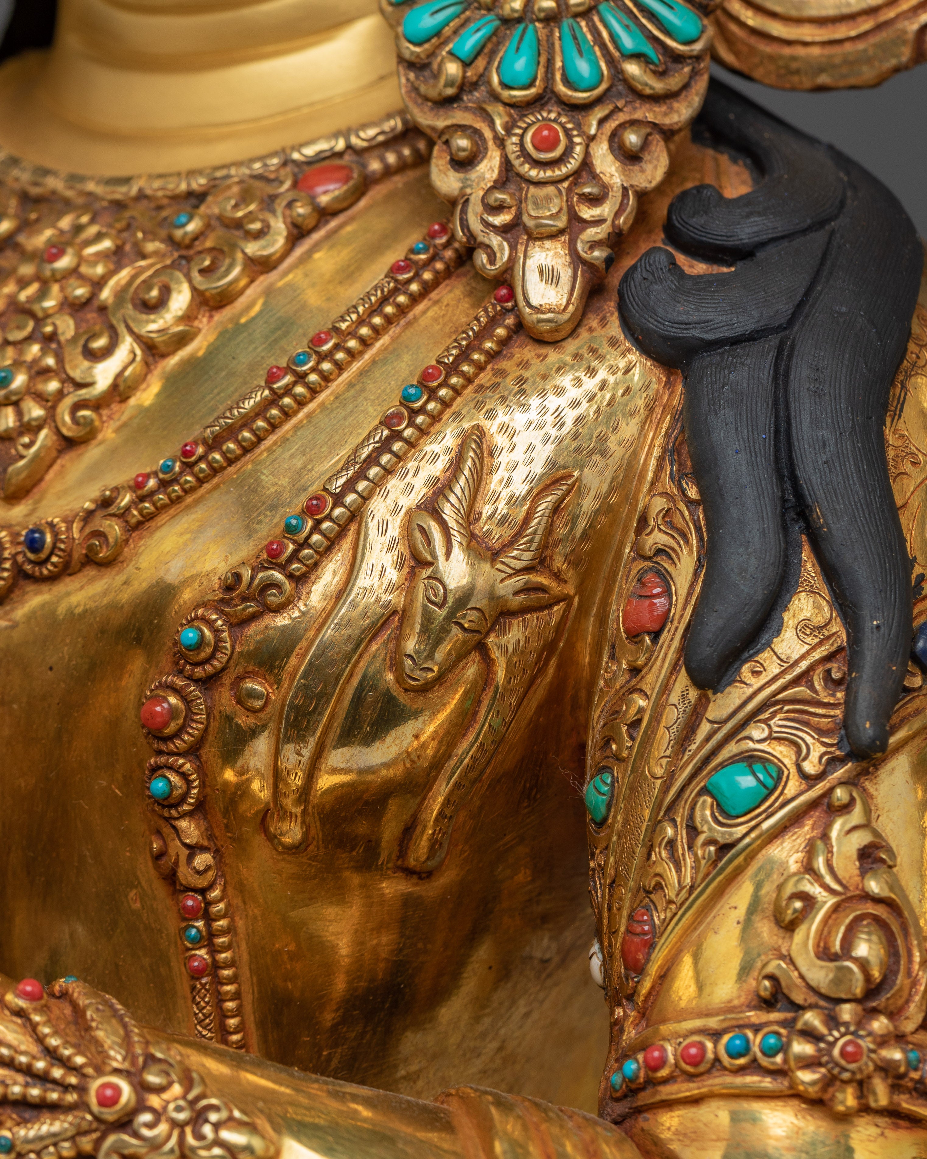 Gold Gilded Four Armed Chenrezig Statue with Copper Body | Tibetan Buddha of Compassion