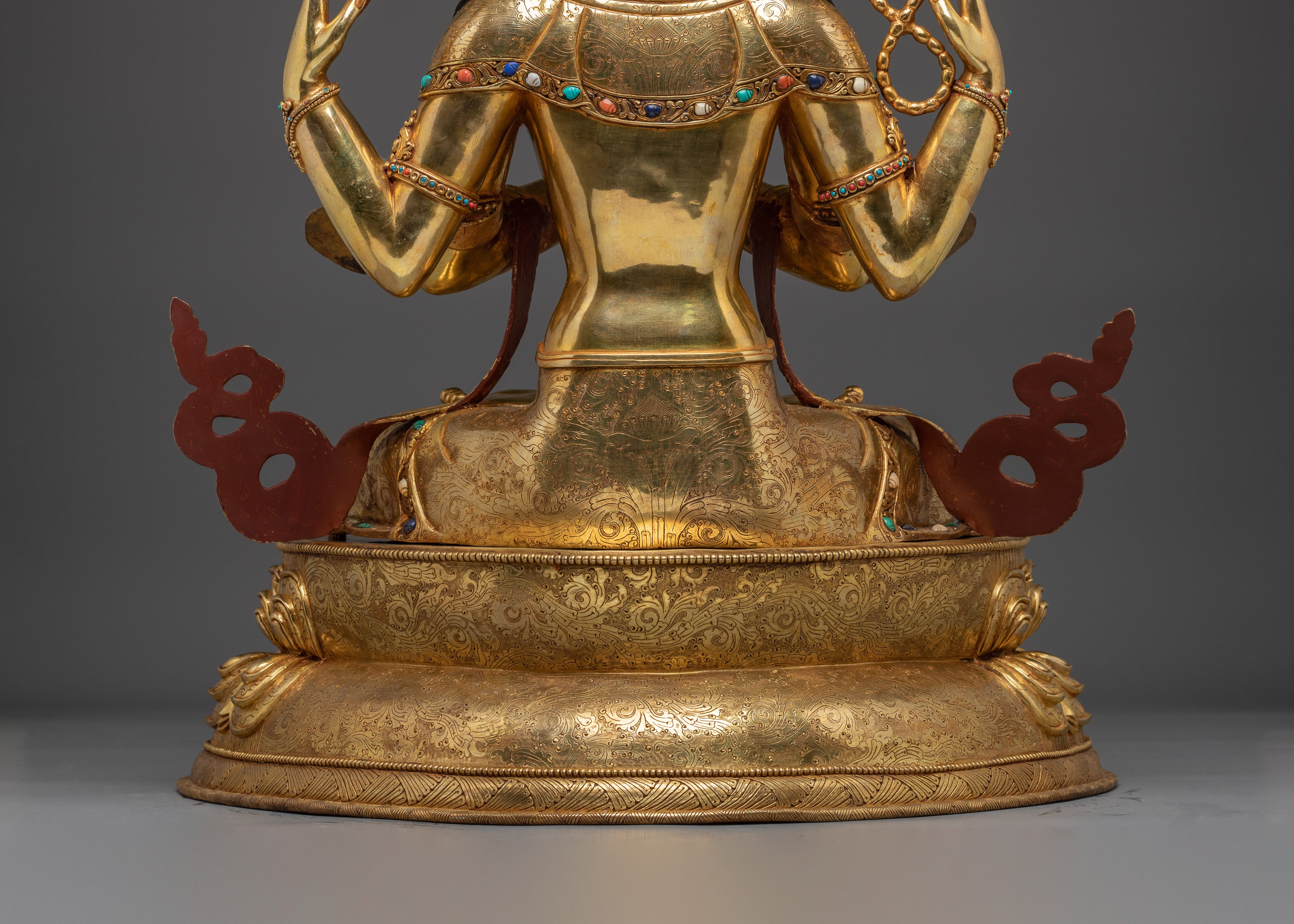 Gold Gilded Four Armed Chenrezig Statue with Copper Body | Tibetan Buddha of Compassion