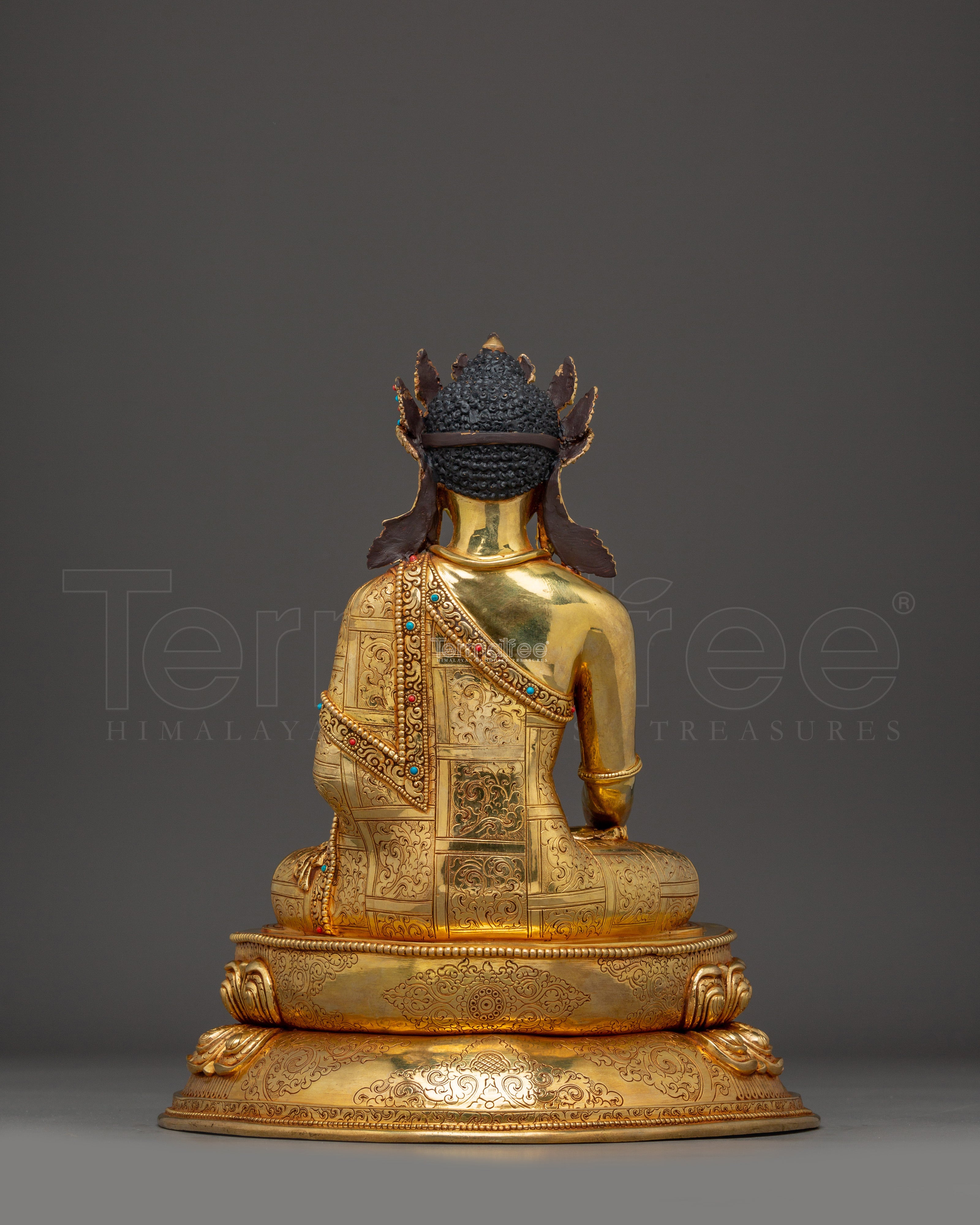 24K Gold Gilded Crown Shakyamuni Buddha Statue | Spiritual Decor