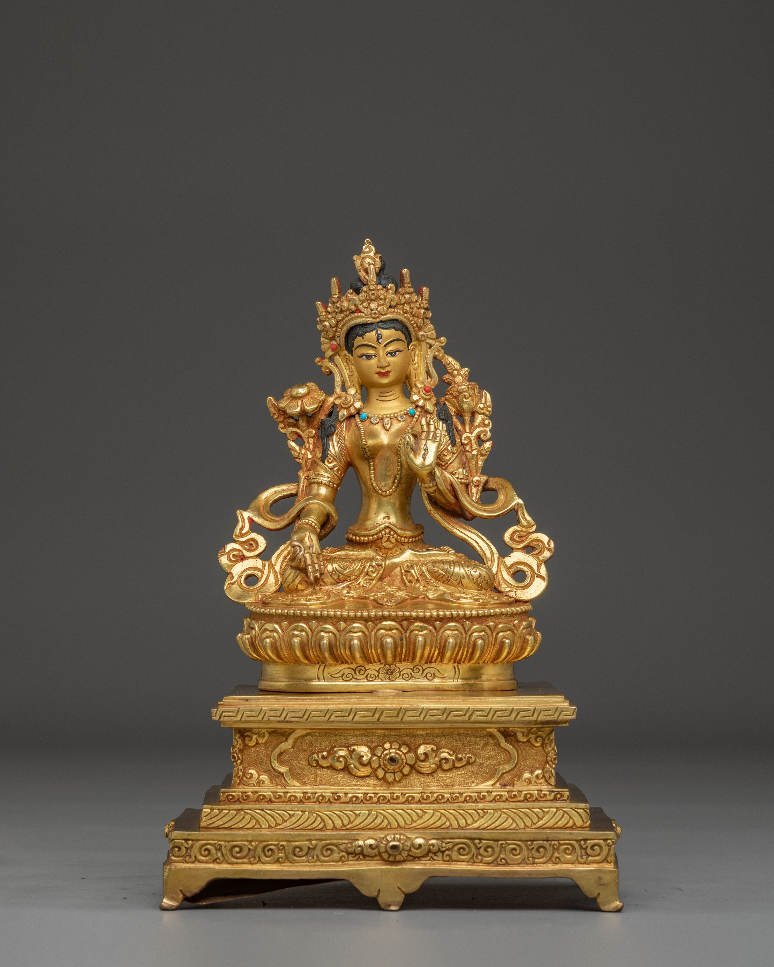 White Tara Radiant Statue | Sita Tara in Throne - Tibetan Healing Deity