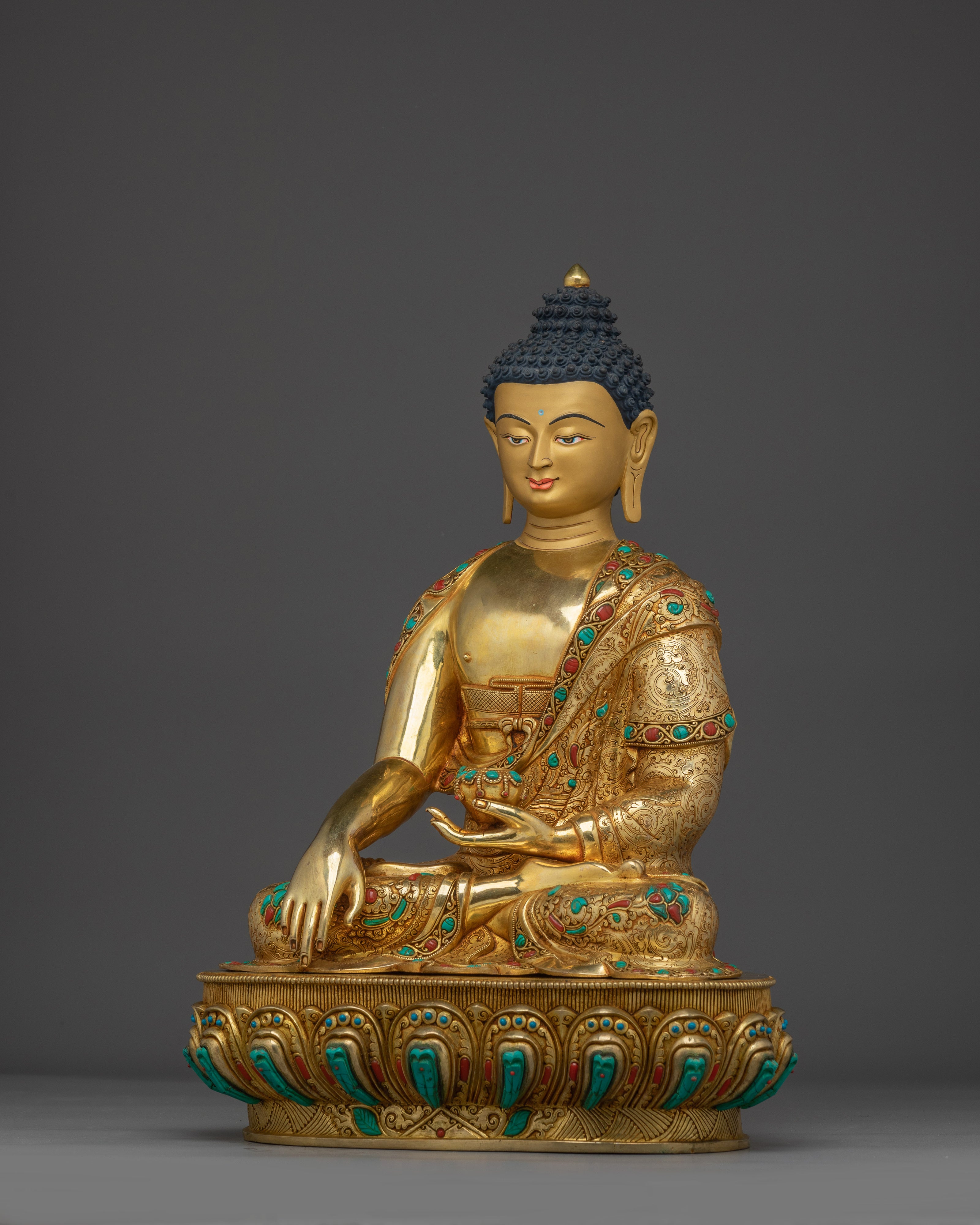 Shakyamuni Buddha Art in 24K Gold Gilding | Sacred Buddha Sculpture for Meditation