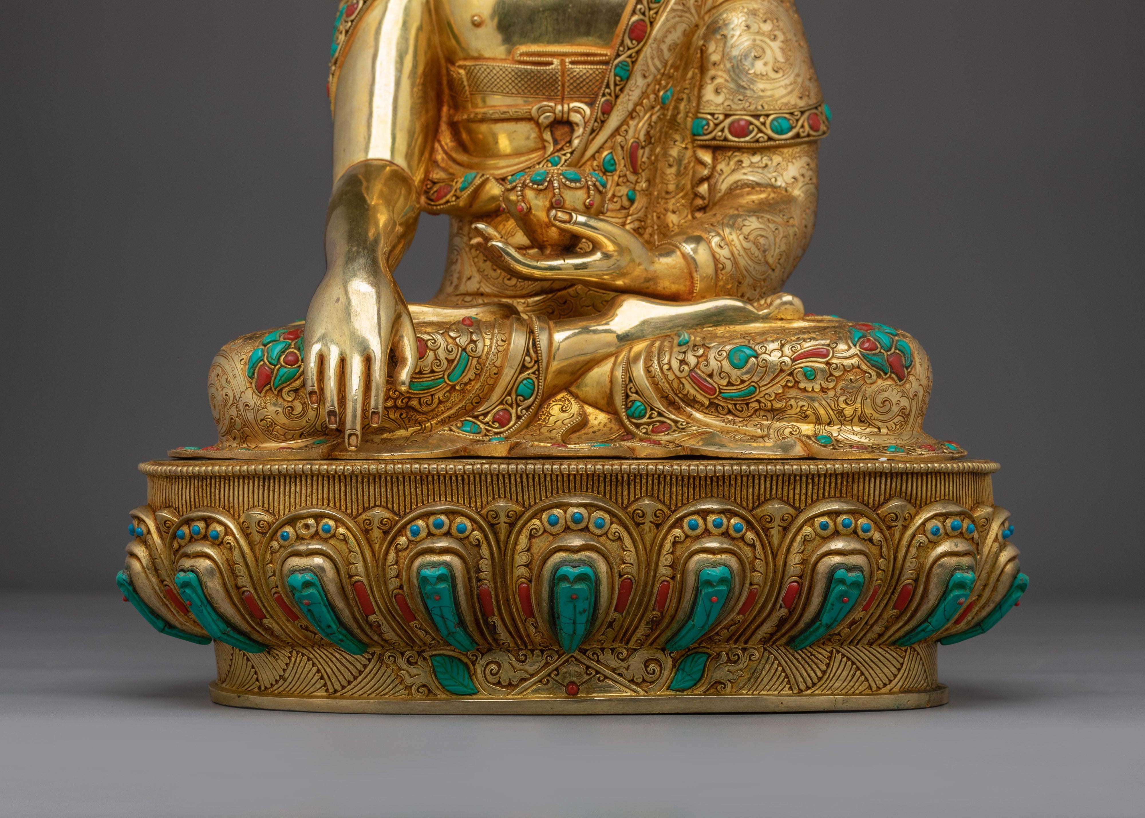 Shakyamuni Buddha Art in 24K Gold Gilding | Sacred Buddha Sculpture for Meditation