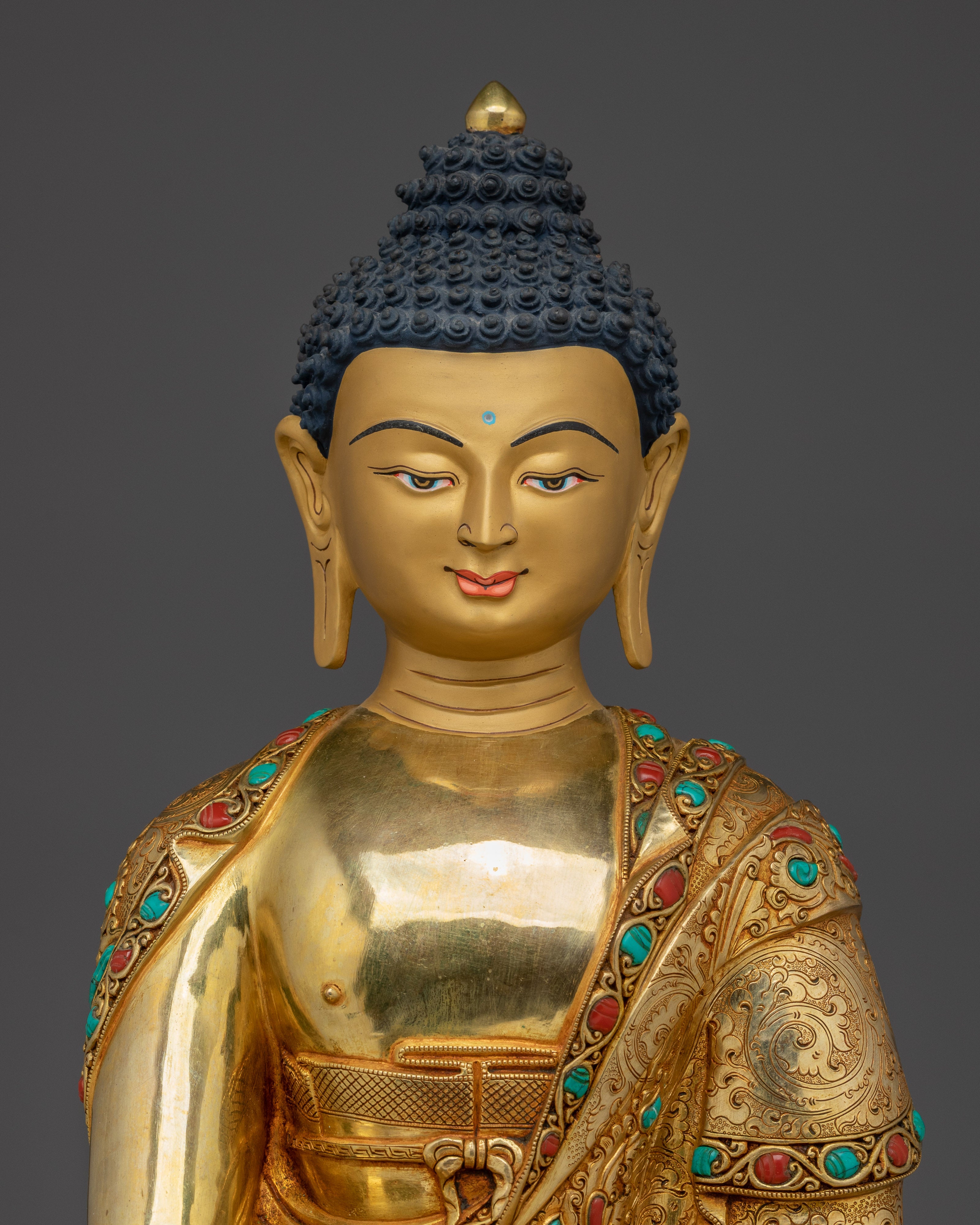 Shakyamuni Buddha Art in 24K Gold Gilding | Sacred Buddha Sculpture for Meditation