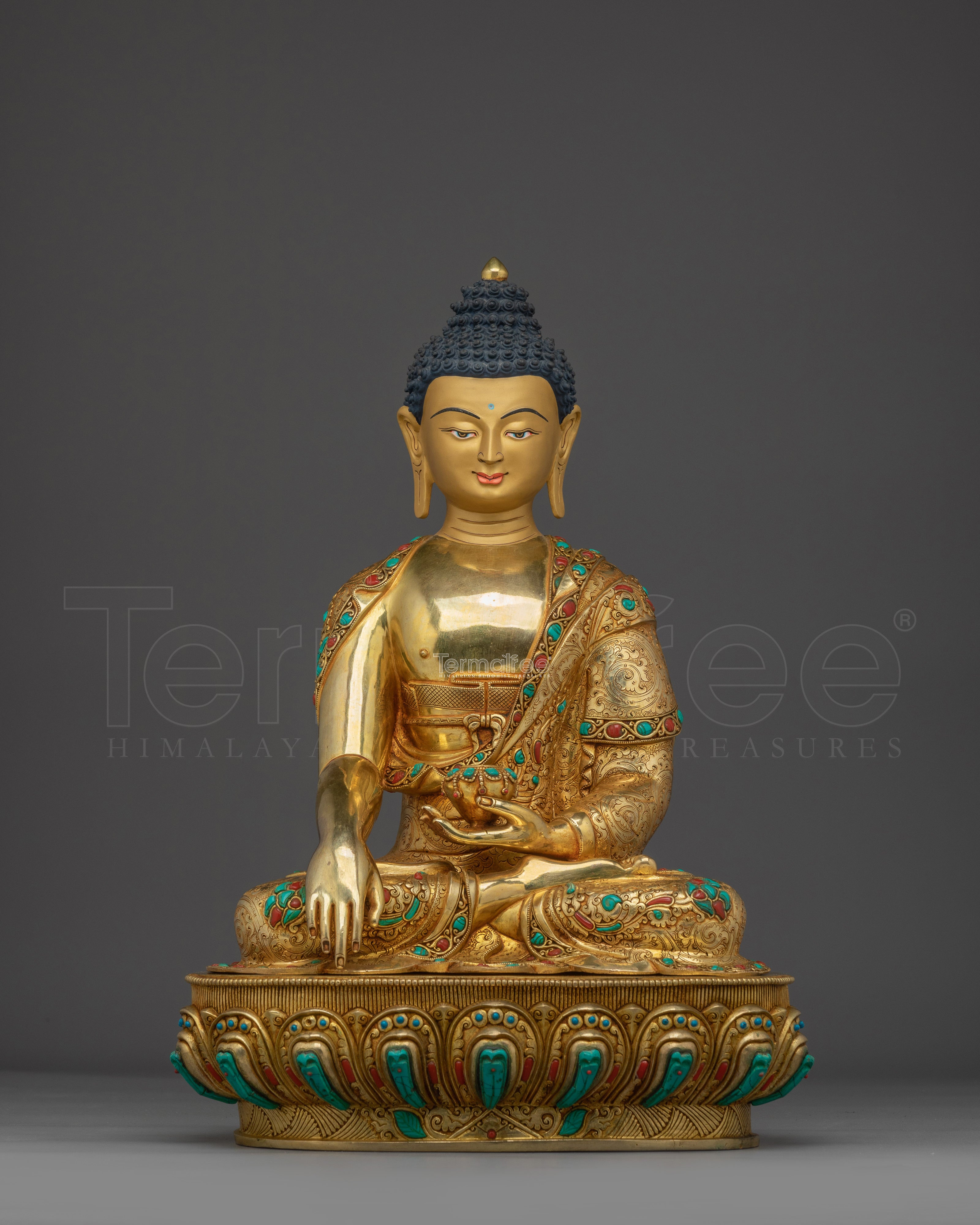 Shakyamuni Buddha Art in 24K Gold Gilding | Sacred Buddha Sculpture for Meditation
