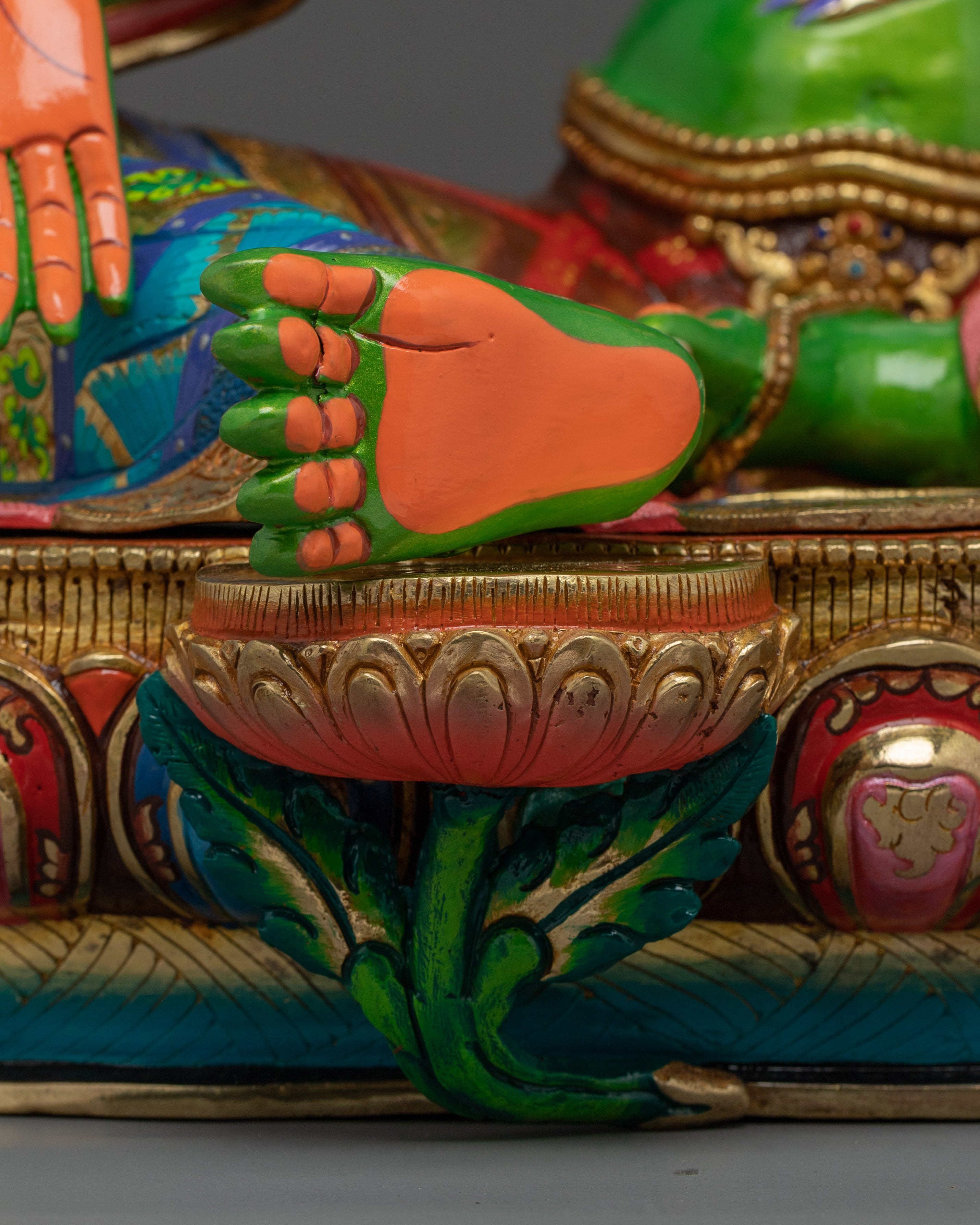 Green Tara in Gold & Acrylic Paint | Spiritual Altar Figurine for Meditation