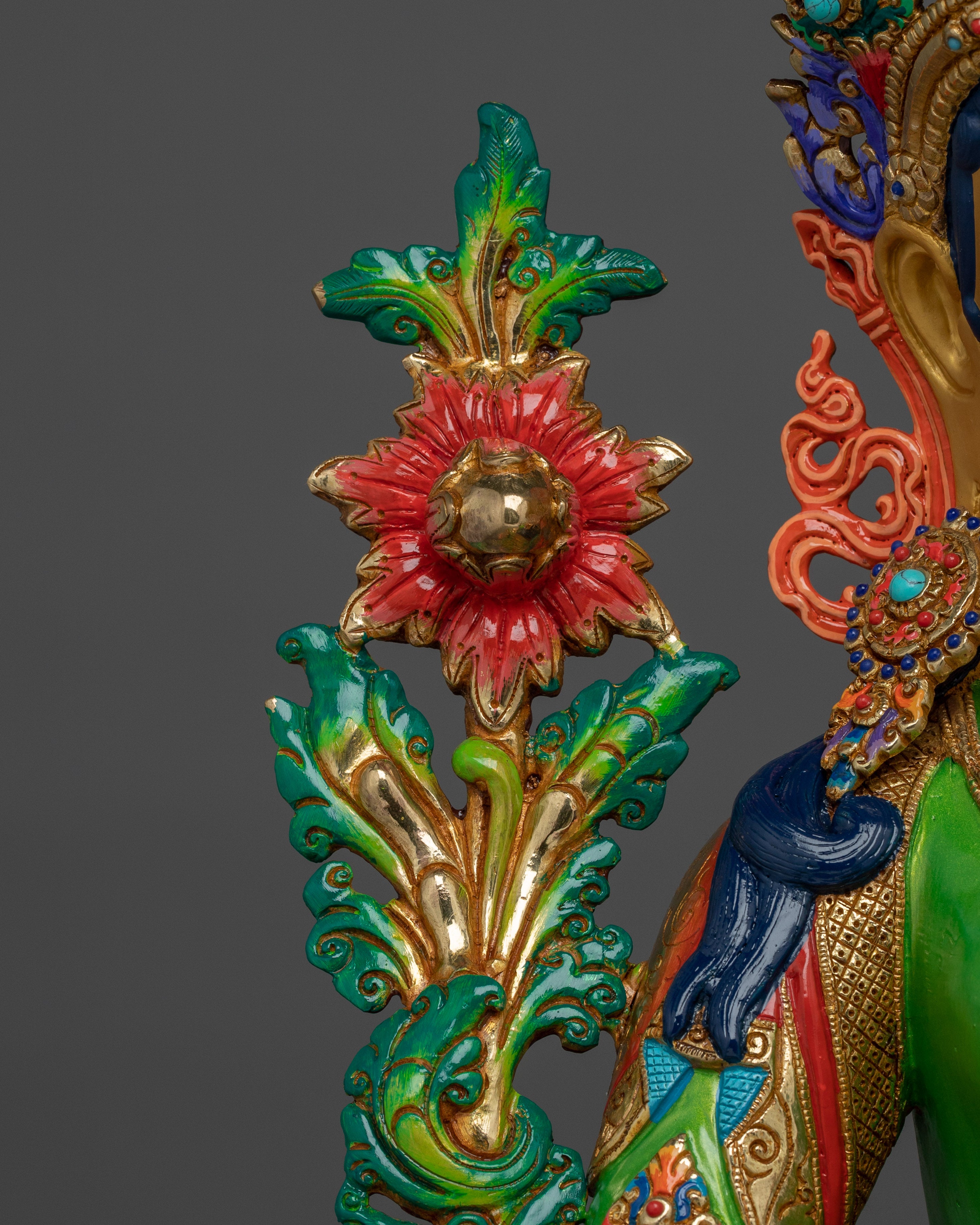 Green Tara in Gold & Acrylic Paint | Spiritual Altar Figurine for Meditation