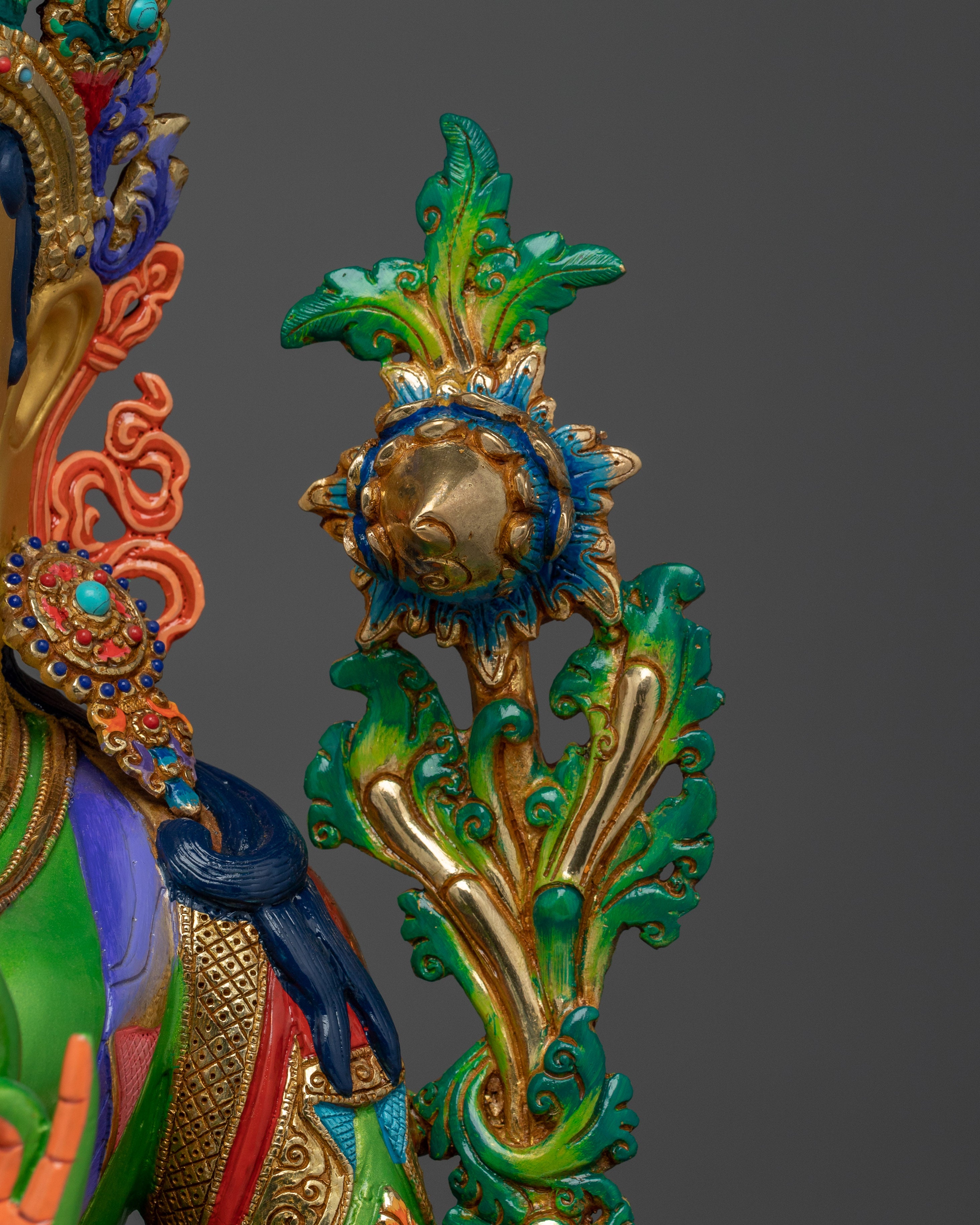 Green Tara in Gold & Acrylic Paint | Spiritual Altar Figurine for Meditation