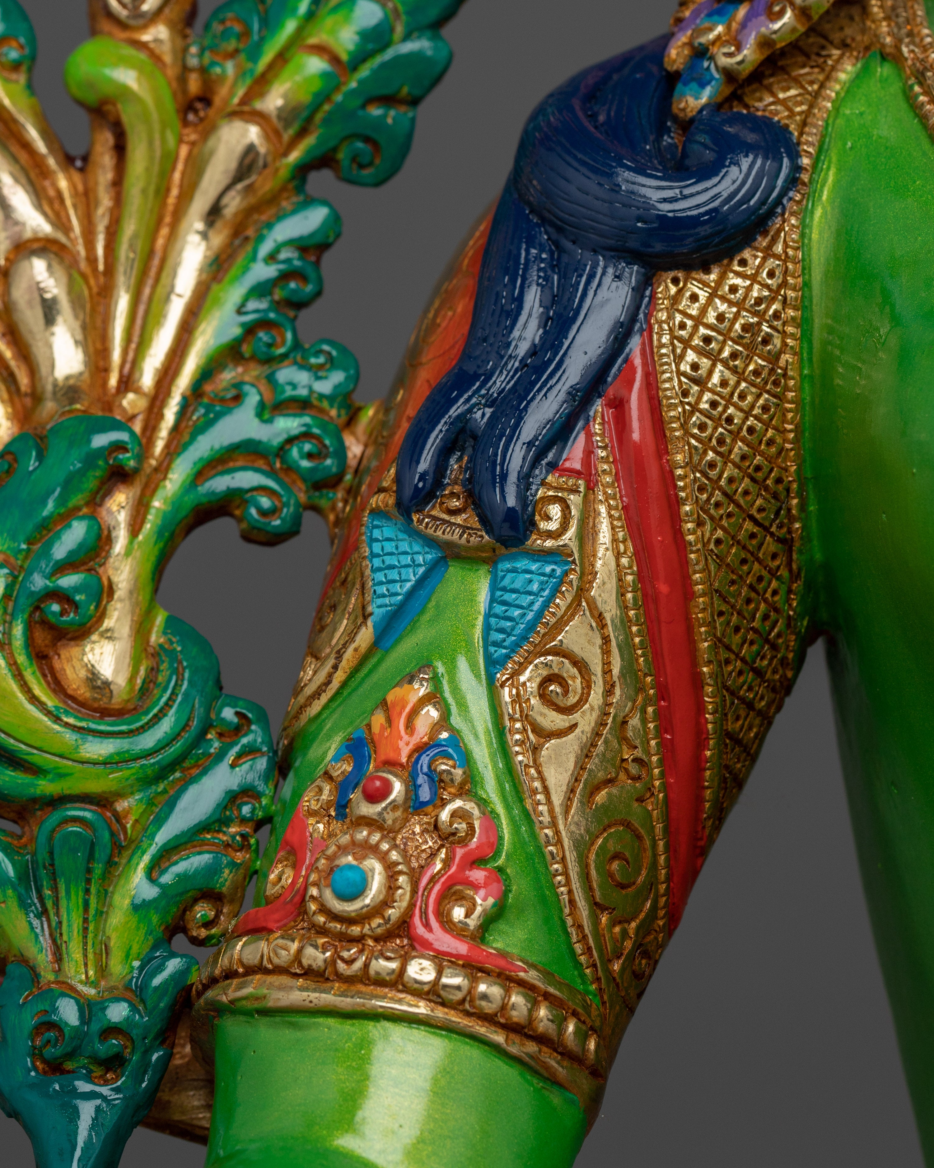 Green Tara in Gold & Acrylic Paint | Spiritual Altar Figurine for Meditation