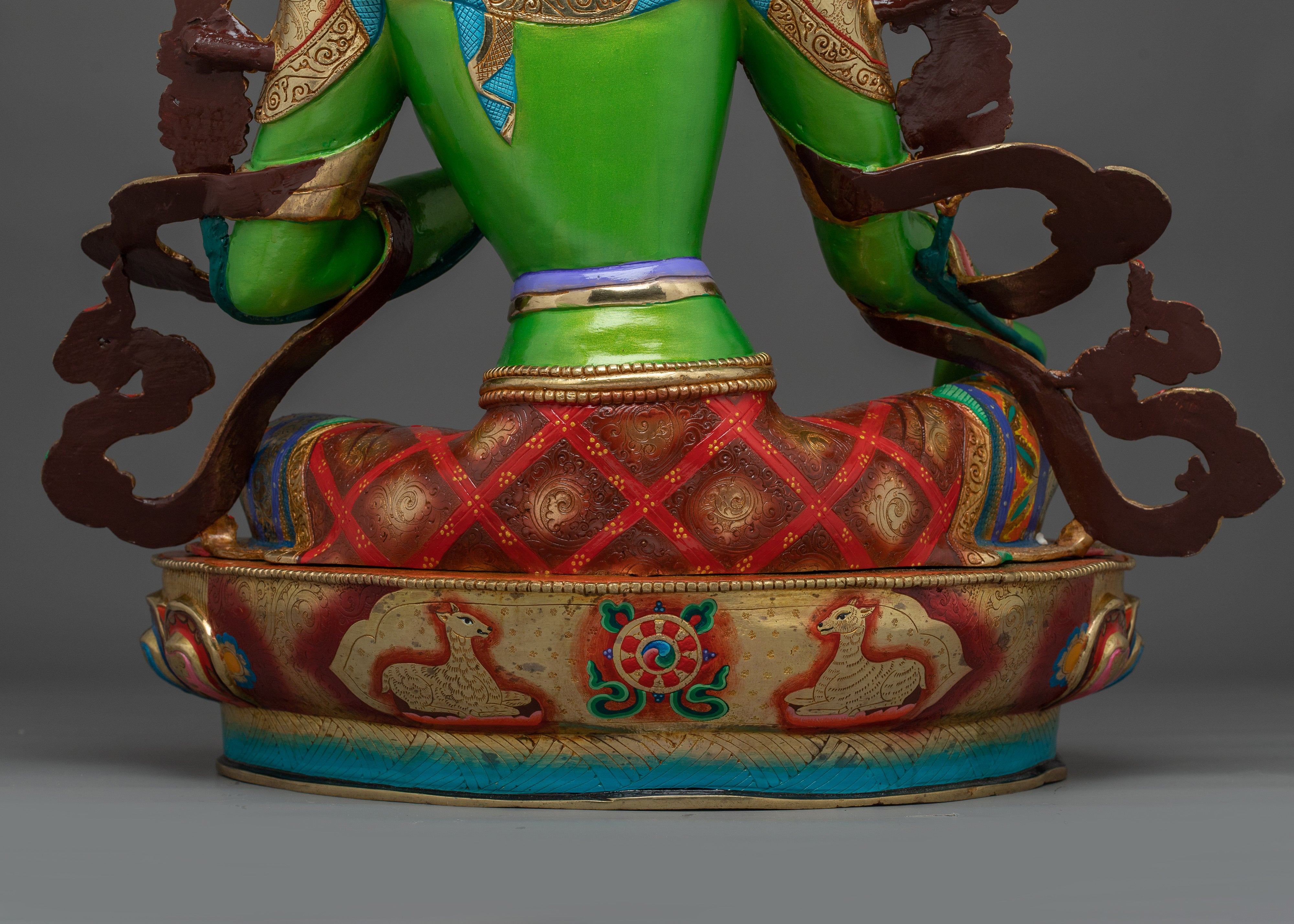 Green Tara in Gold & Acrylic Paint | Spiritual Altar Figurine for Meditation