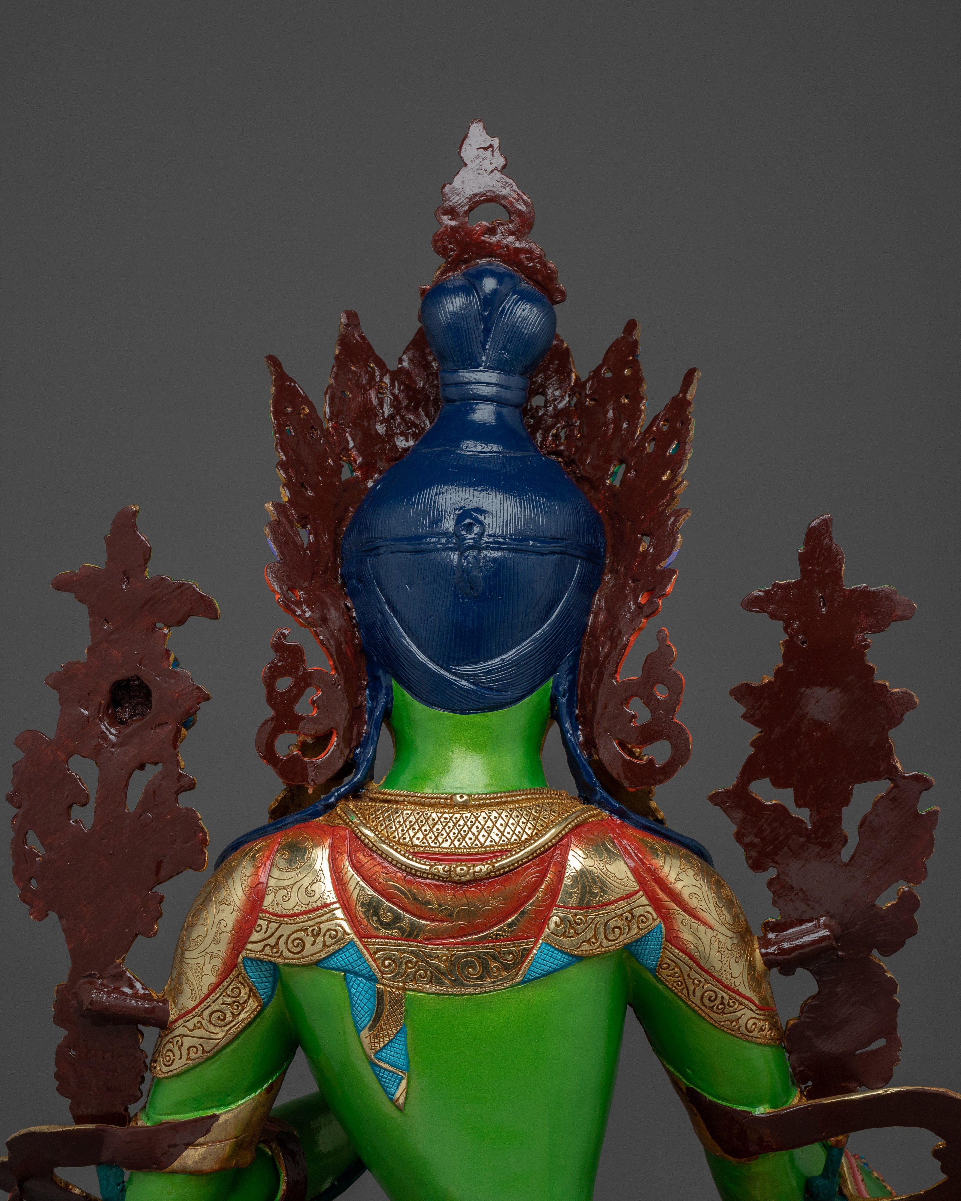 Green Tara in Gold & Acrylic Paint | Spiritual Altar Figurine for Meditation