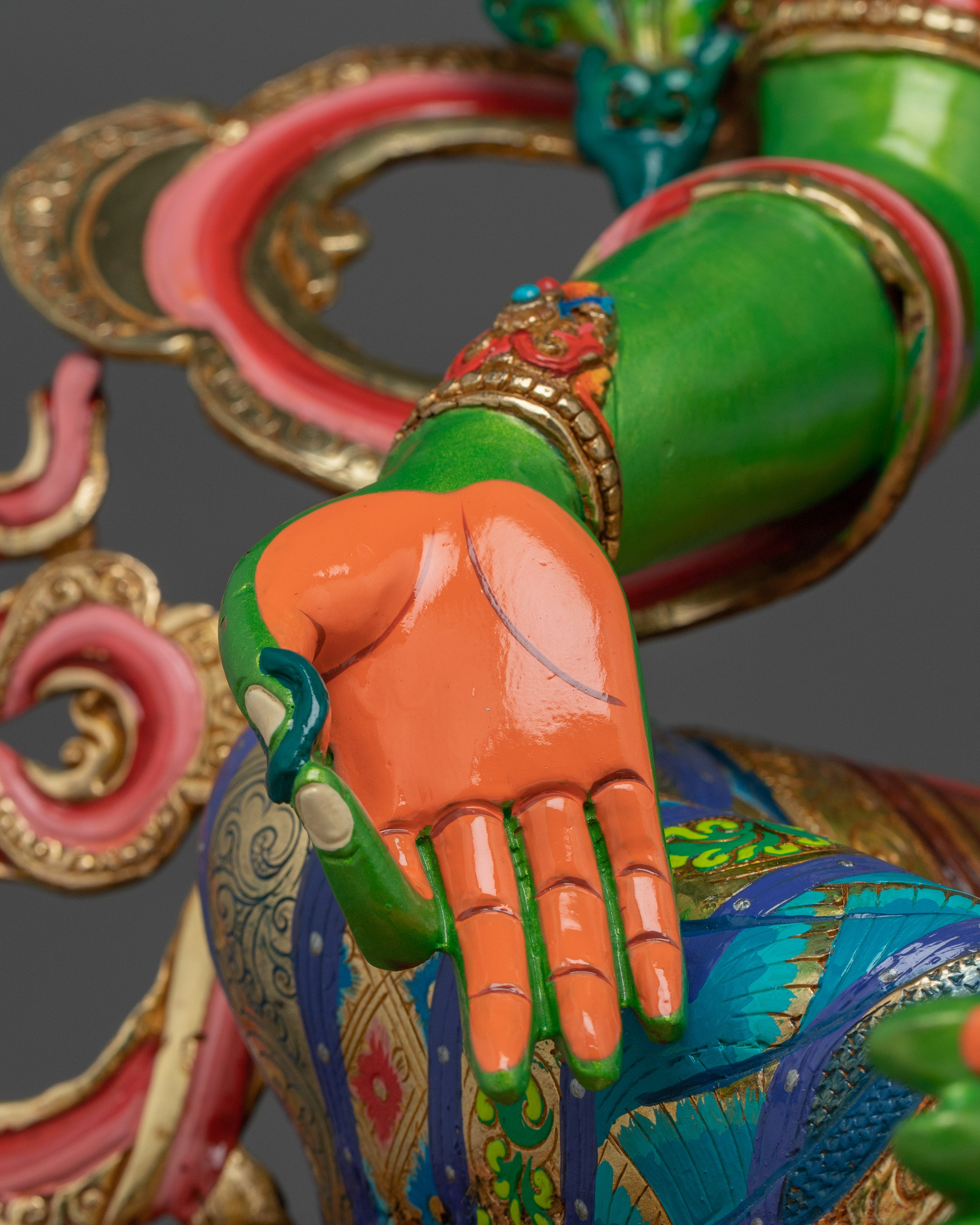 Green Tara in Gold & Acrylic Paint | Spiritual Altar Figurine for Meditation