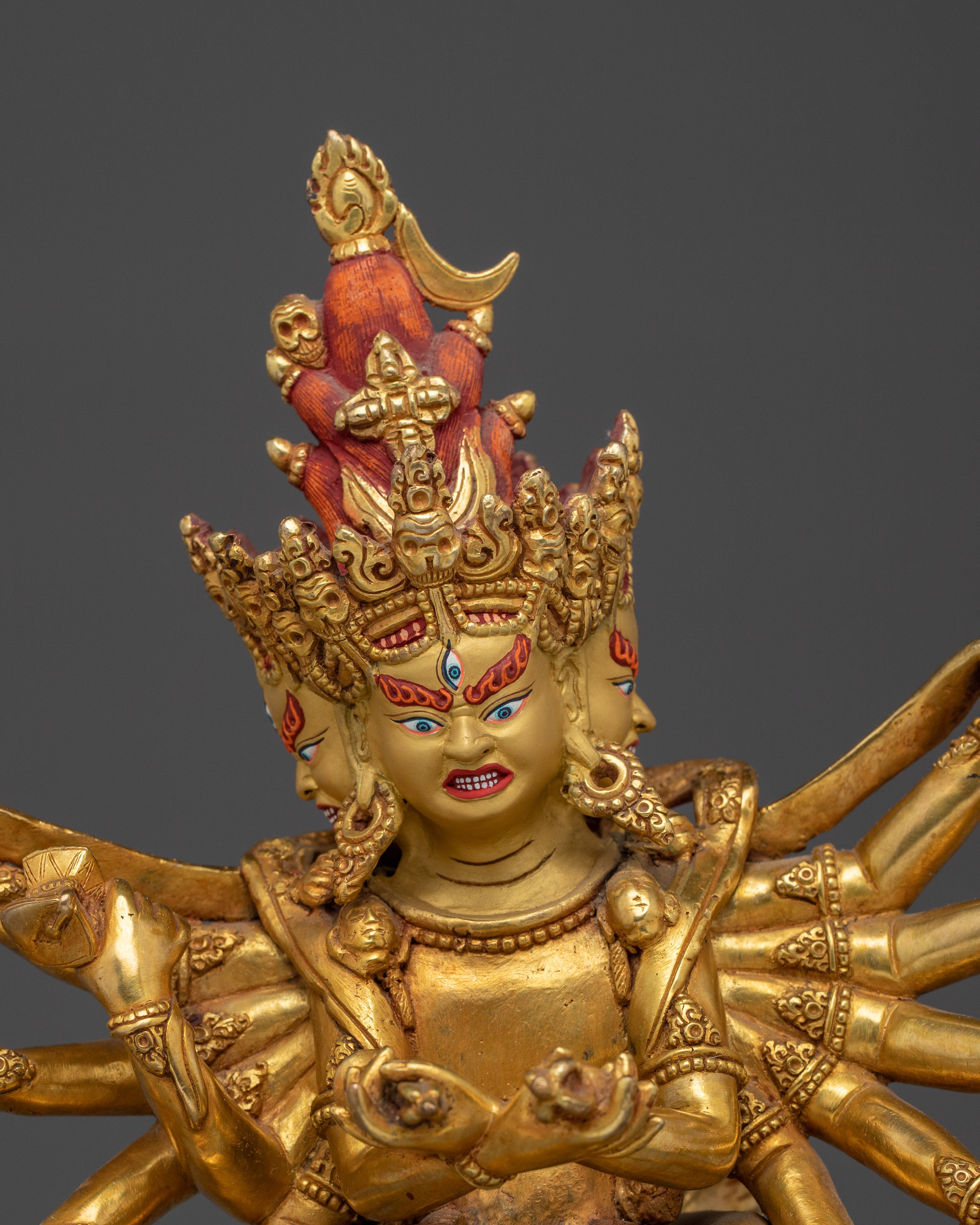 Copper Chakrasamvara Statue with Acrylic Detail | Buddhist Symbol of Union