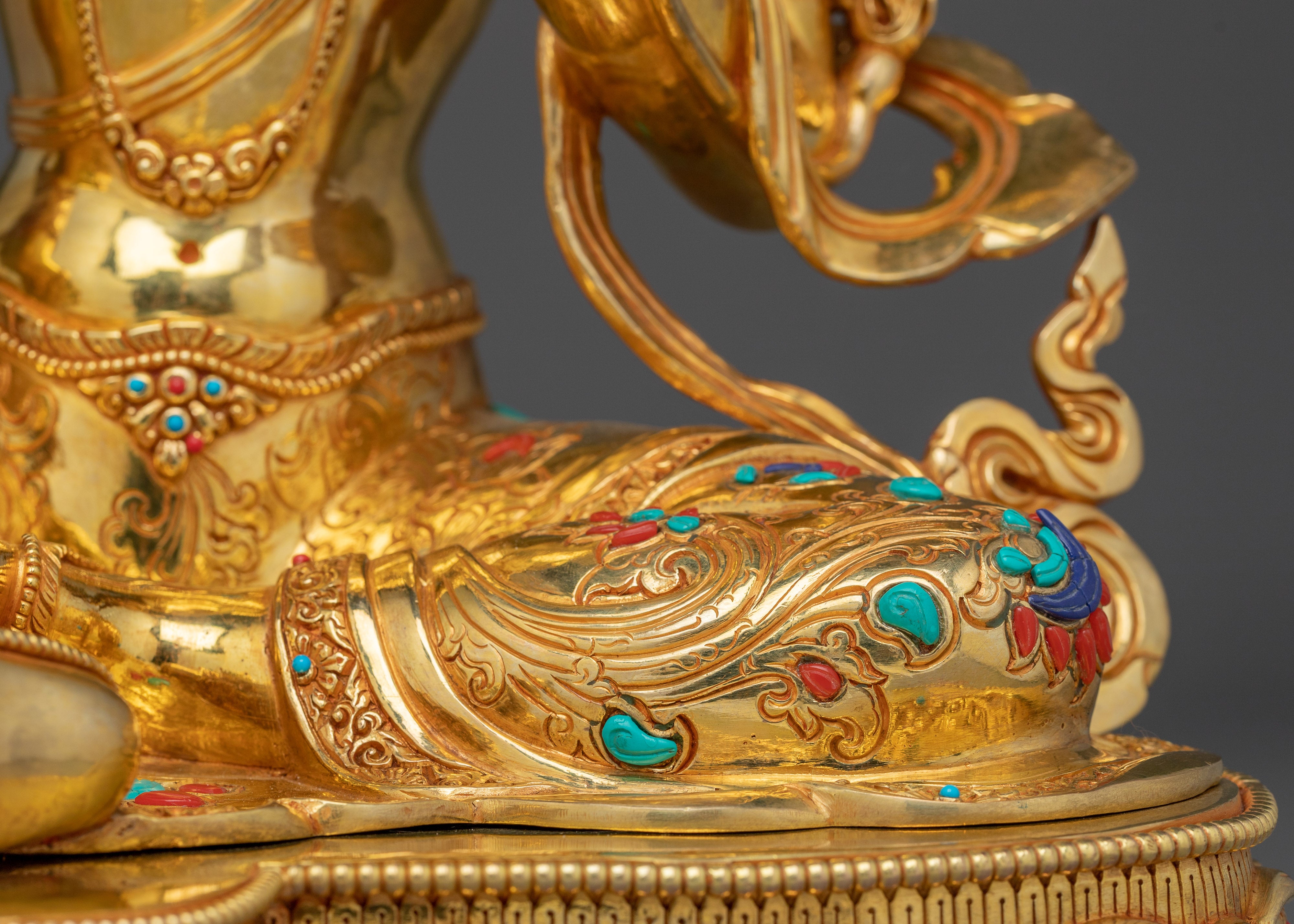 Green Tara Statue in 24K Gold Gilded Copper | Spiritual Protector for Meditation