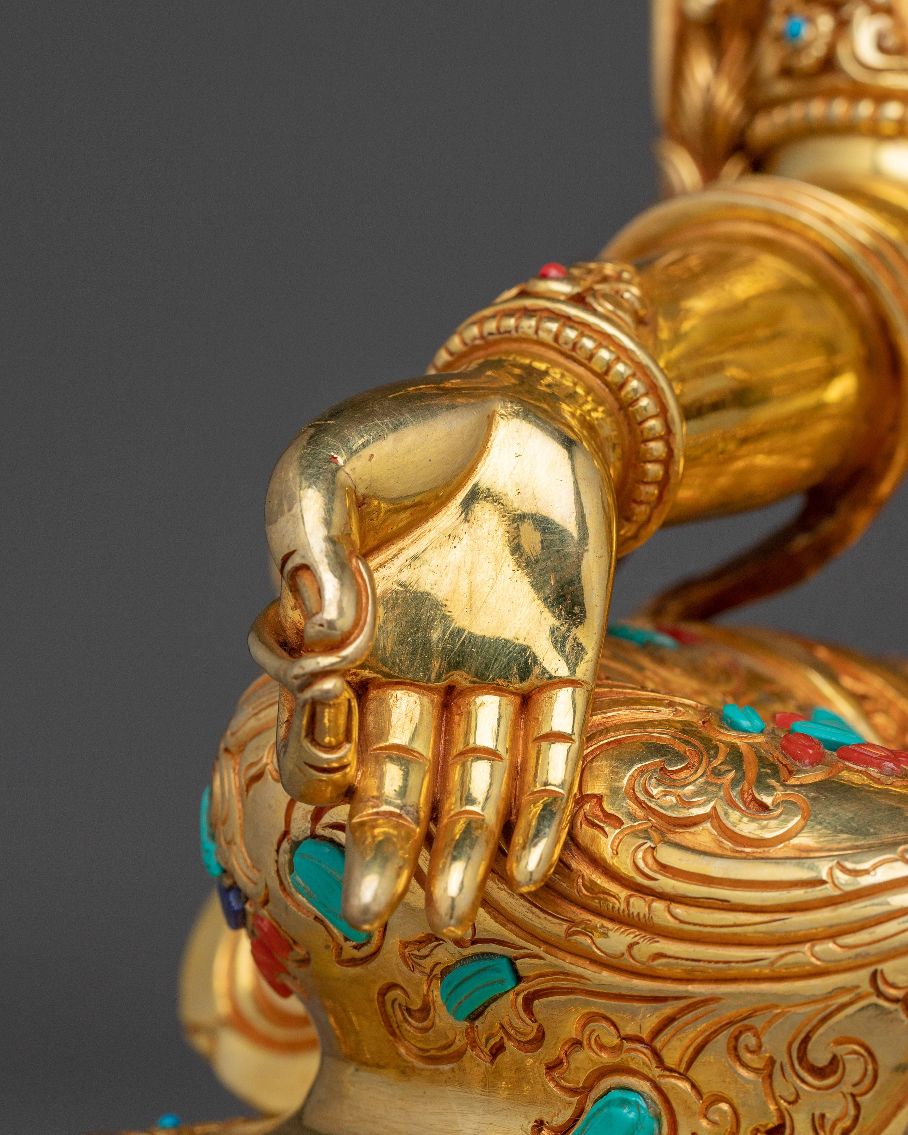 Green Tara Statue in 24K Gold Gilded Copper | Spiritual Protector for Meditation