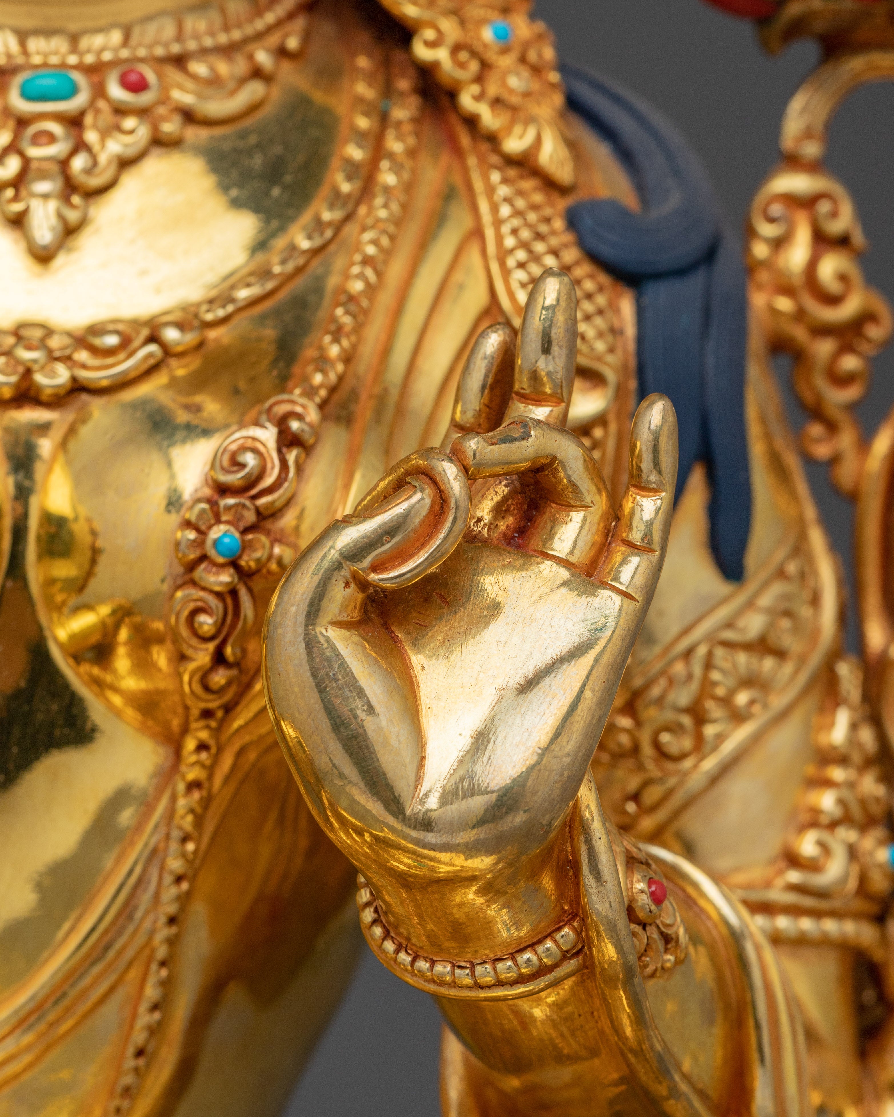 Green Tara Statue in 24K Gold Gilded Copper | Spiritual Protector for Meditation