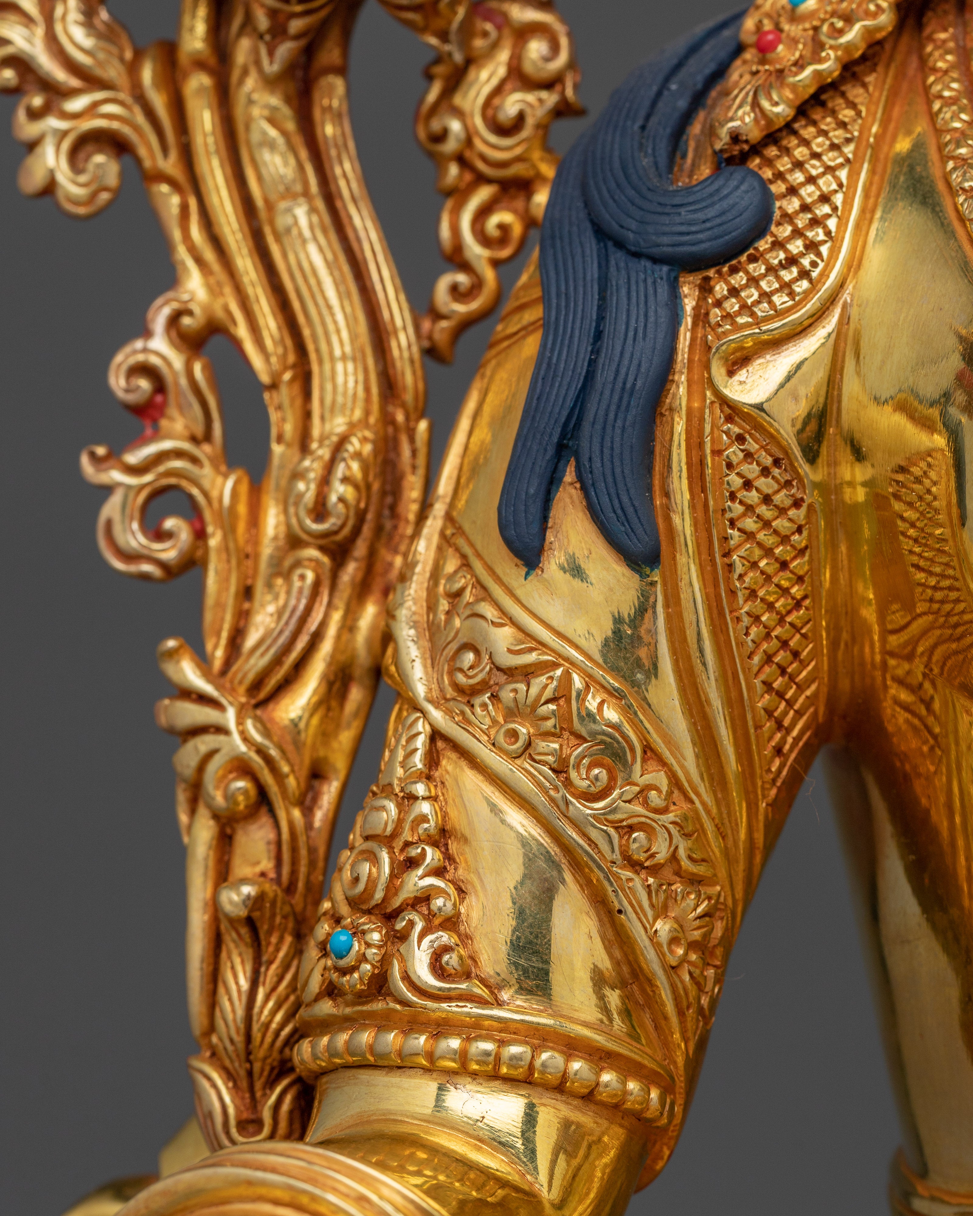 Green Tara Statue in 24K Gold Gilded Copper | Spiritual Protector for Meditation