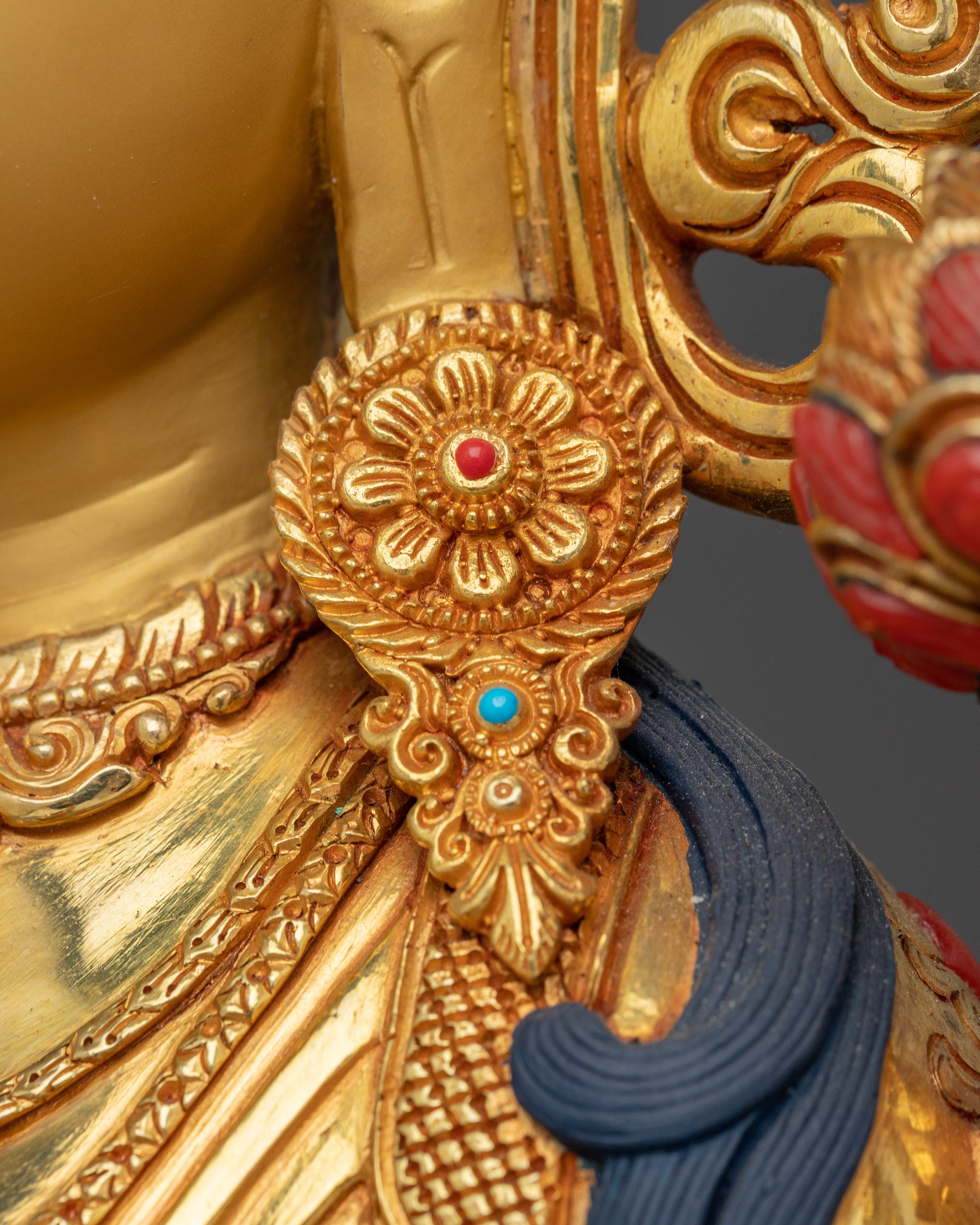 Green Tara Statue in 24K Gold Gilded Copper | Spiritual Protector for Meditation