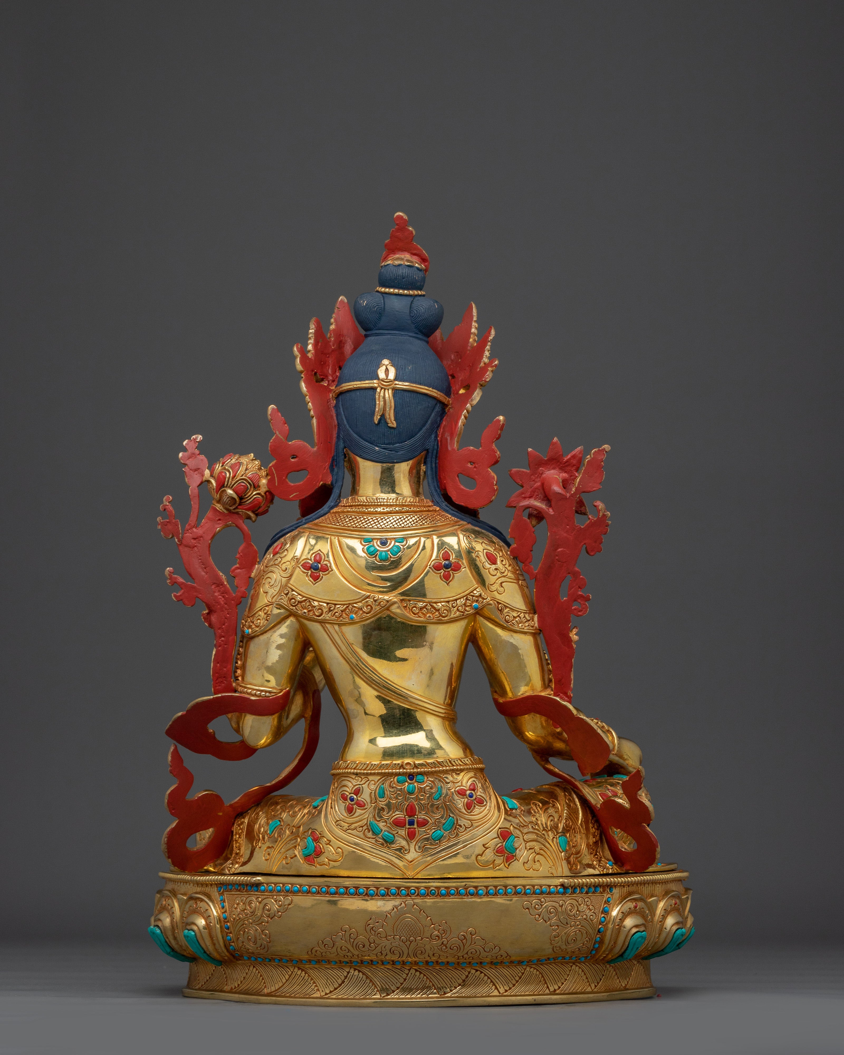 Green Tara Statue in 24K Gold Gilded Copper | Spiritual Protector for Meditation