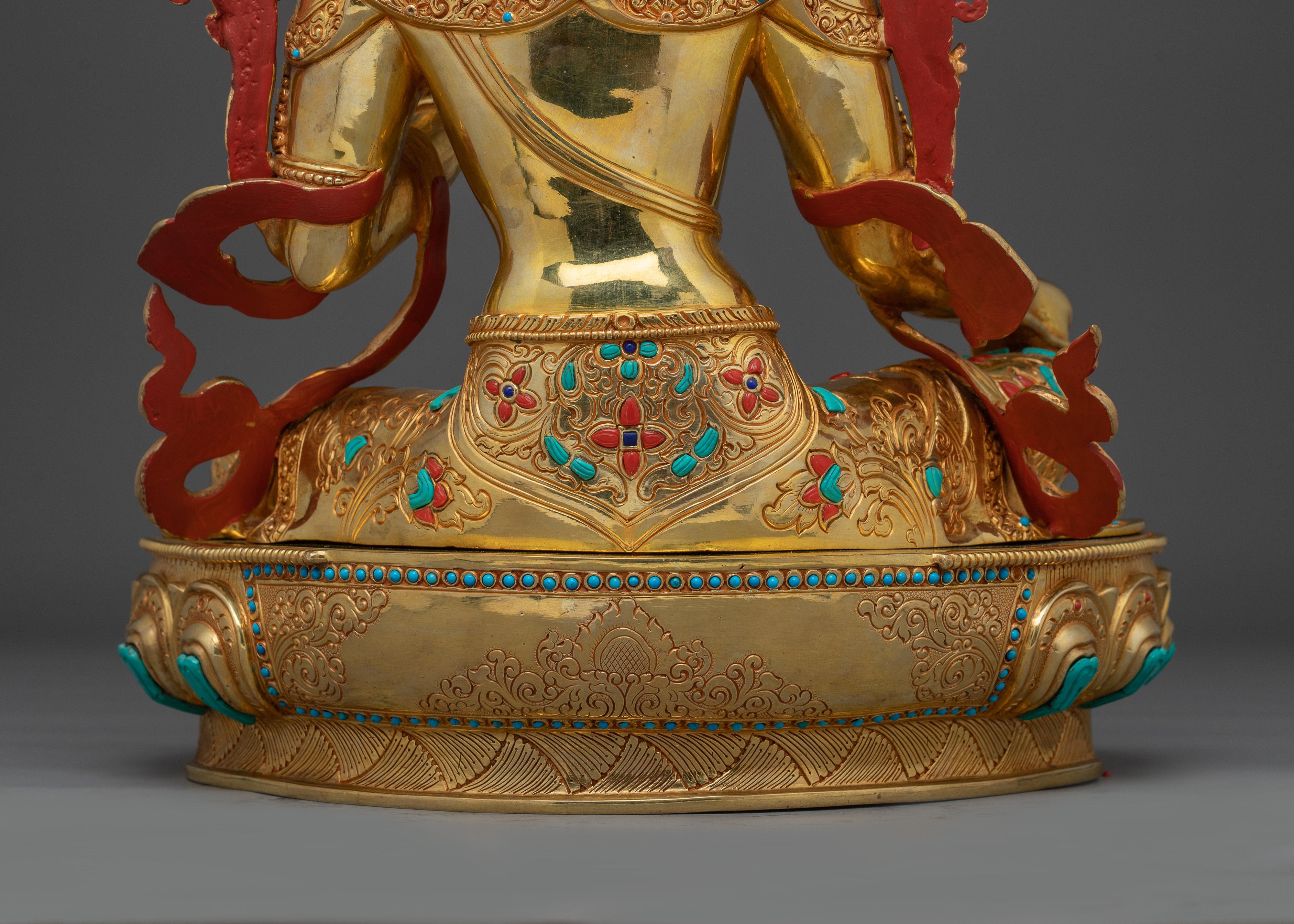 Green Tara Statue in 24K Gold Gilded Copper | Spiritual Protector for Meditation