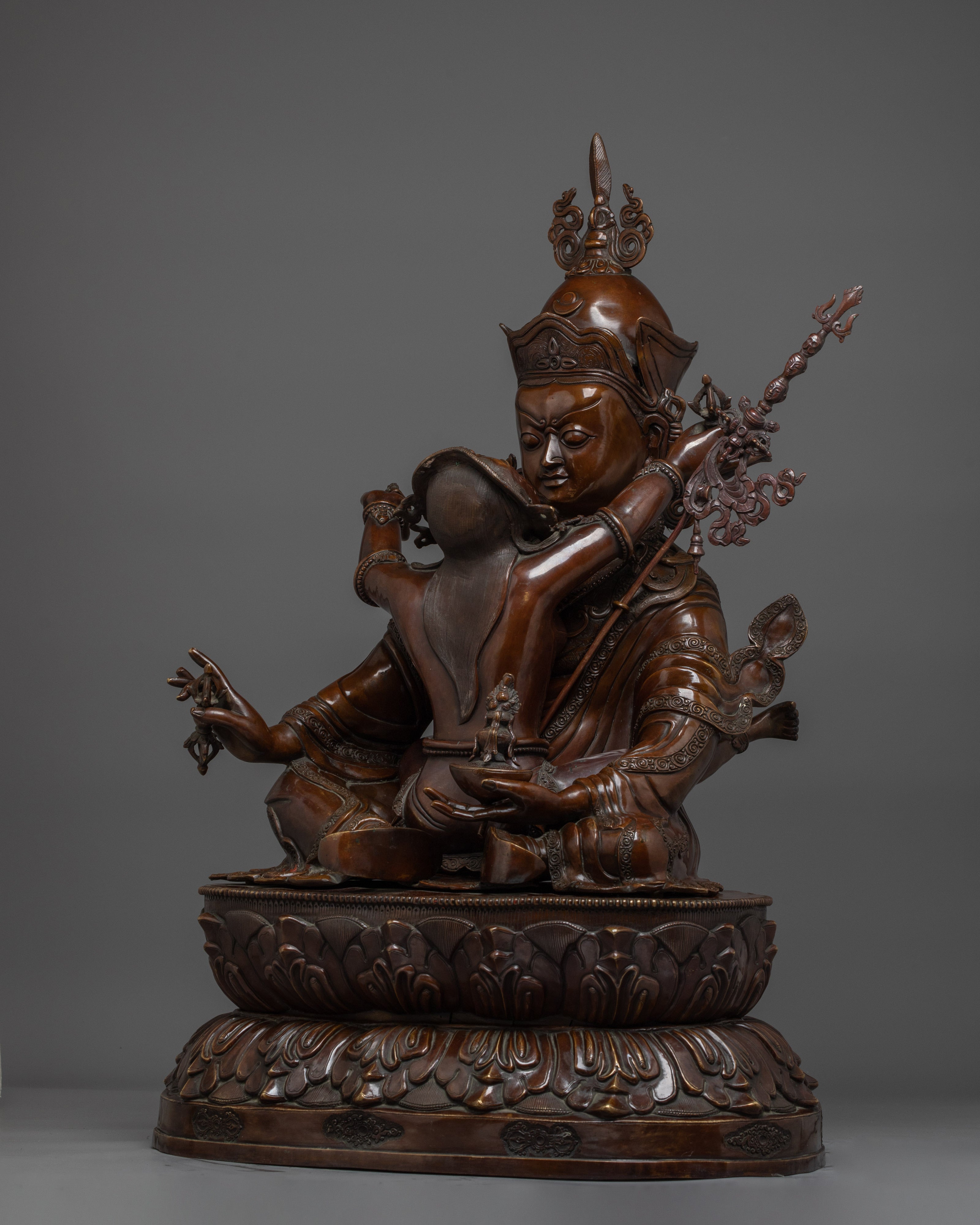 Oxidized Guru Rinpoche with consort | Padmasambhava Artwork