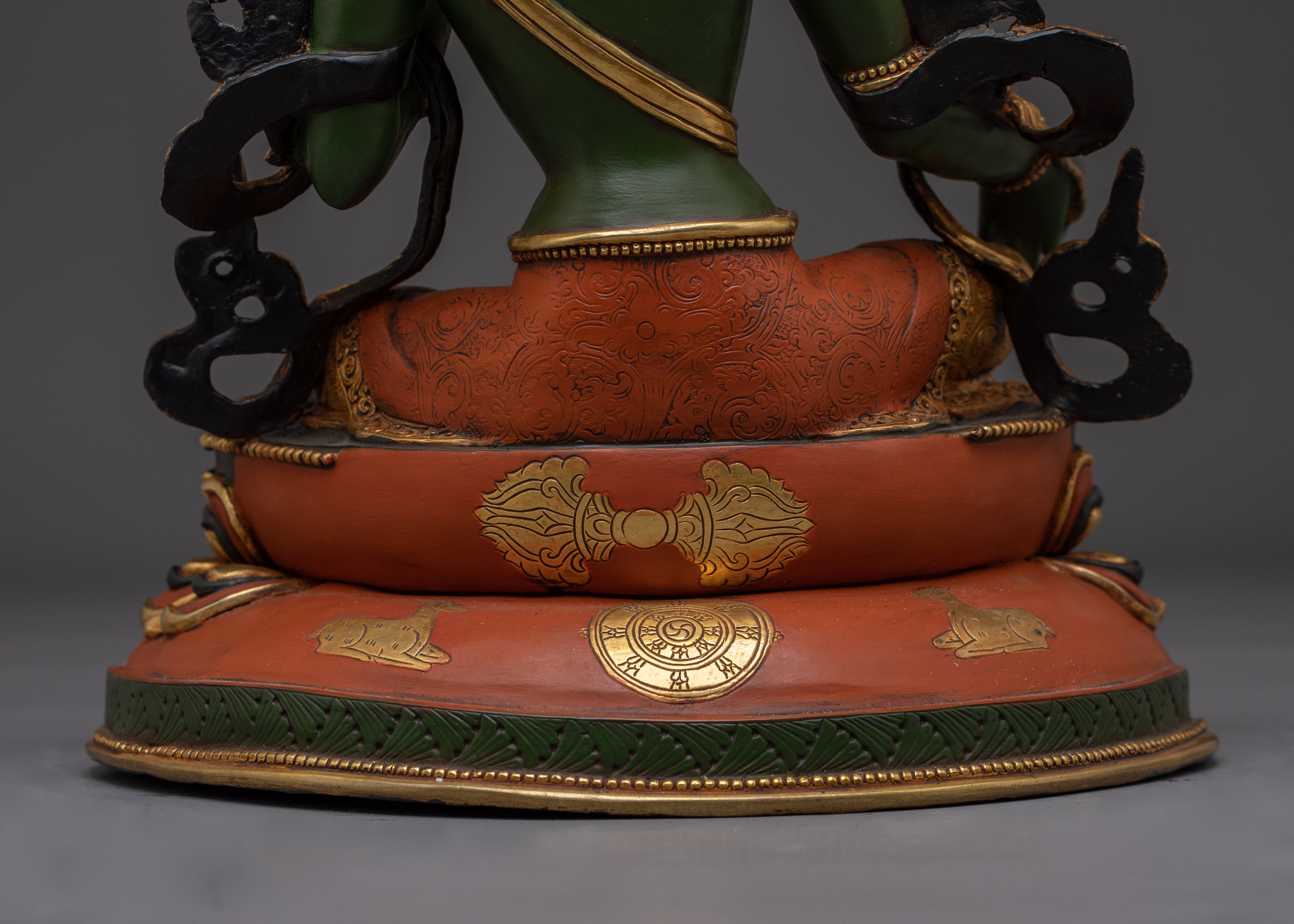 Green Tara 24K Gold Gilded Copper Sculpture | Tibetan Goddess of Compassion for Altar