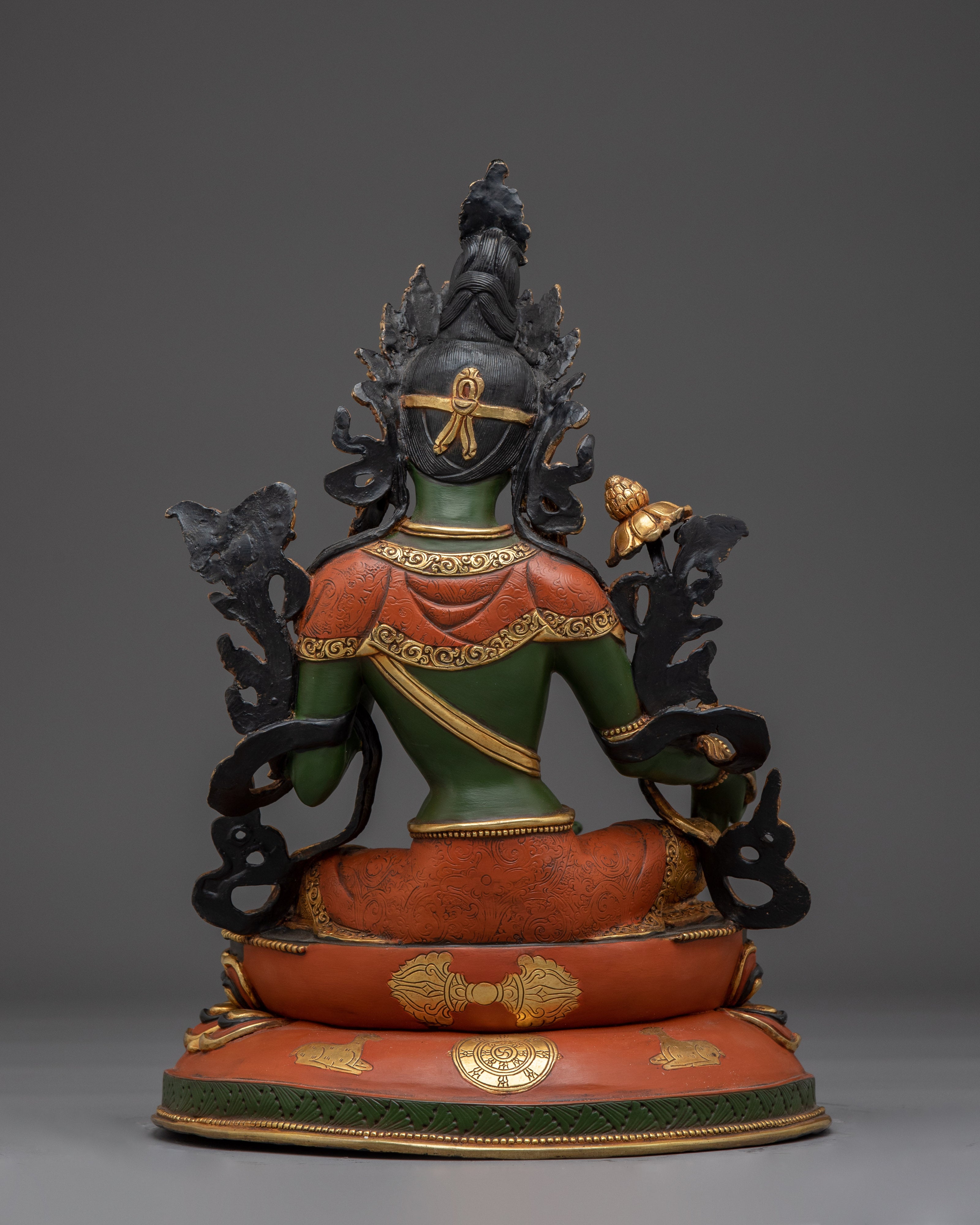 Green Tara 24K Gold Gilded Copper Sculpture | Tibetan Goddess of Compassion for Altar