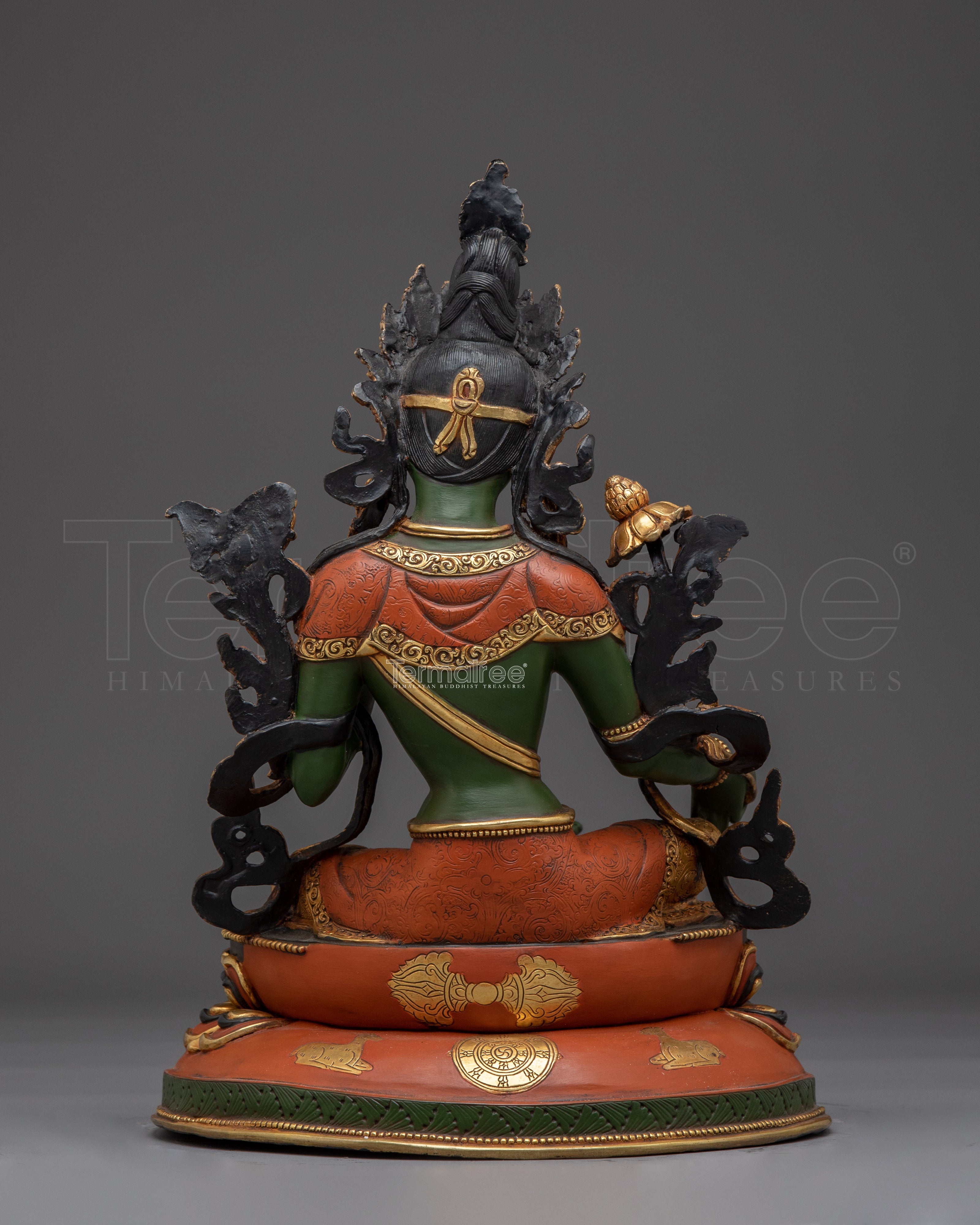 Green Tara 24K Gold Gilded Copper Sculpture | Tibetan Goddess of Compassion for Altar