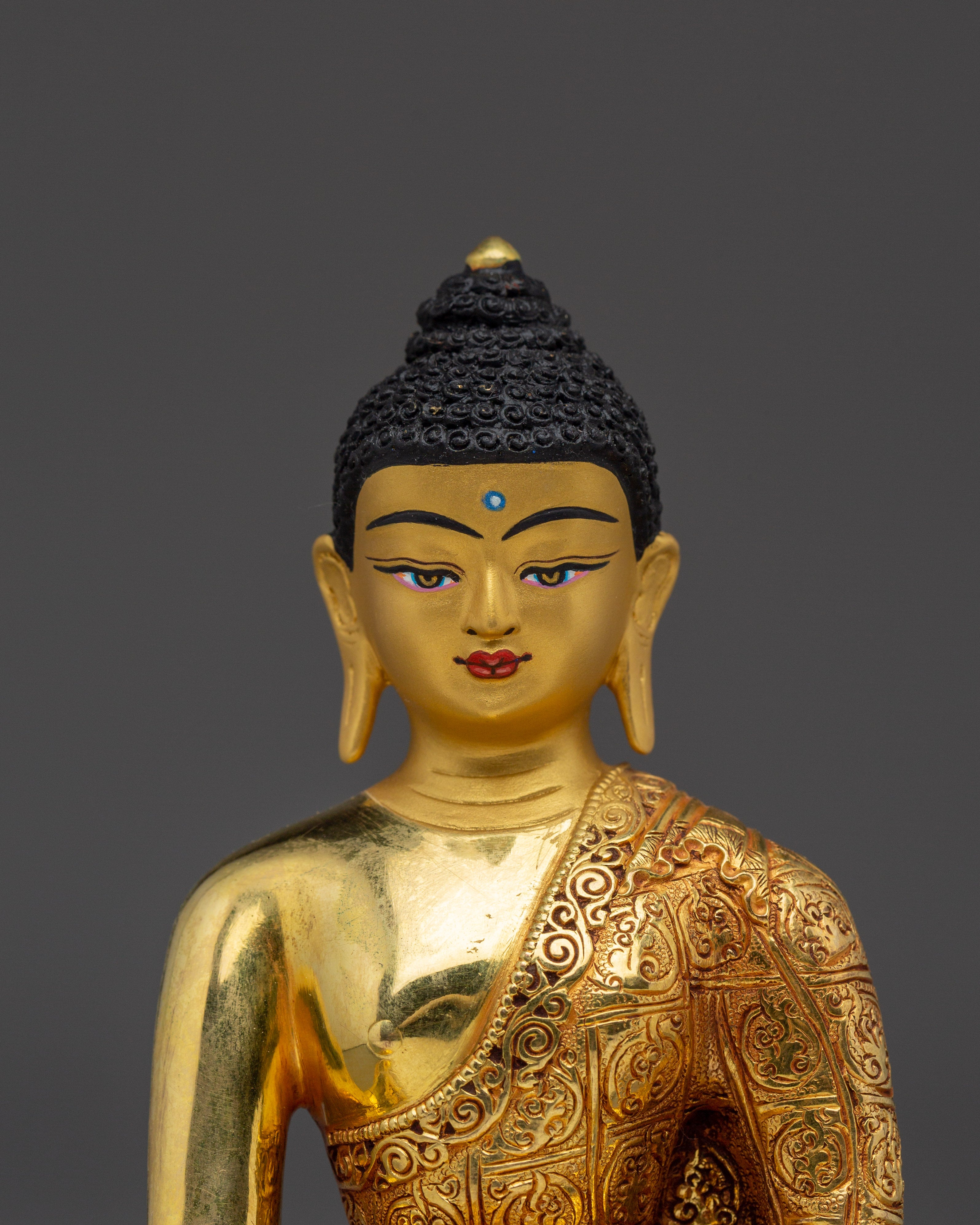 Peaceful Golden Shakyamuni Buddha Artwork | Himalayan Sculpture