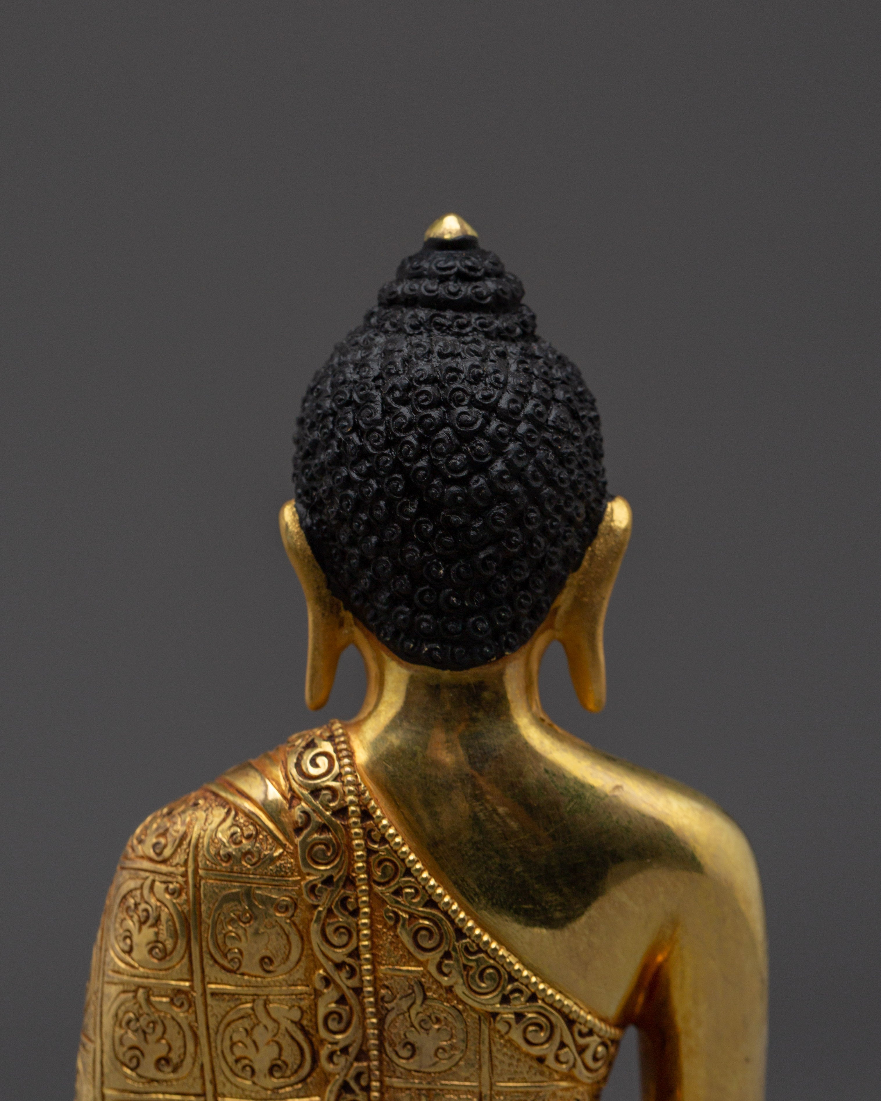 Peaceful Golden Shakyamuni Buddha Artwork | Himalayan Sculpture