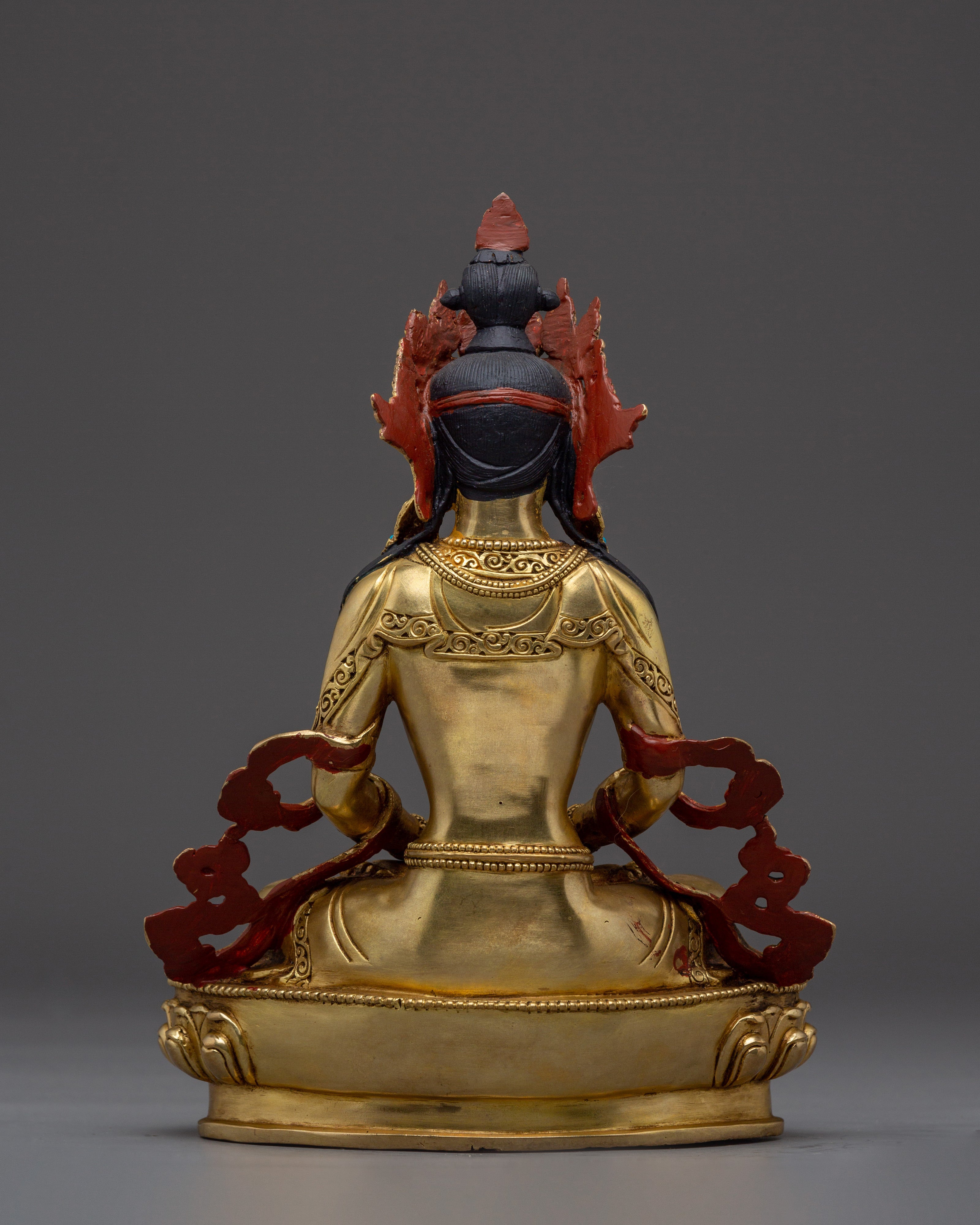 24K Gold Gilded Peaceful Amitayus Sculpture for Shrine | Longevity Deity