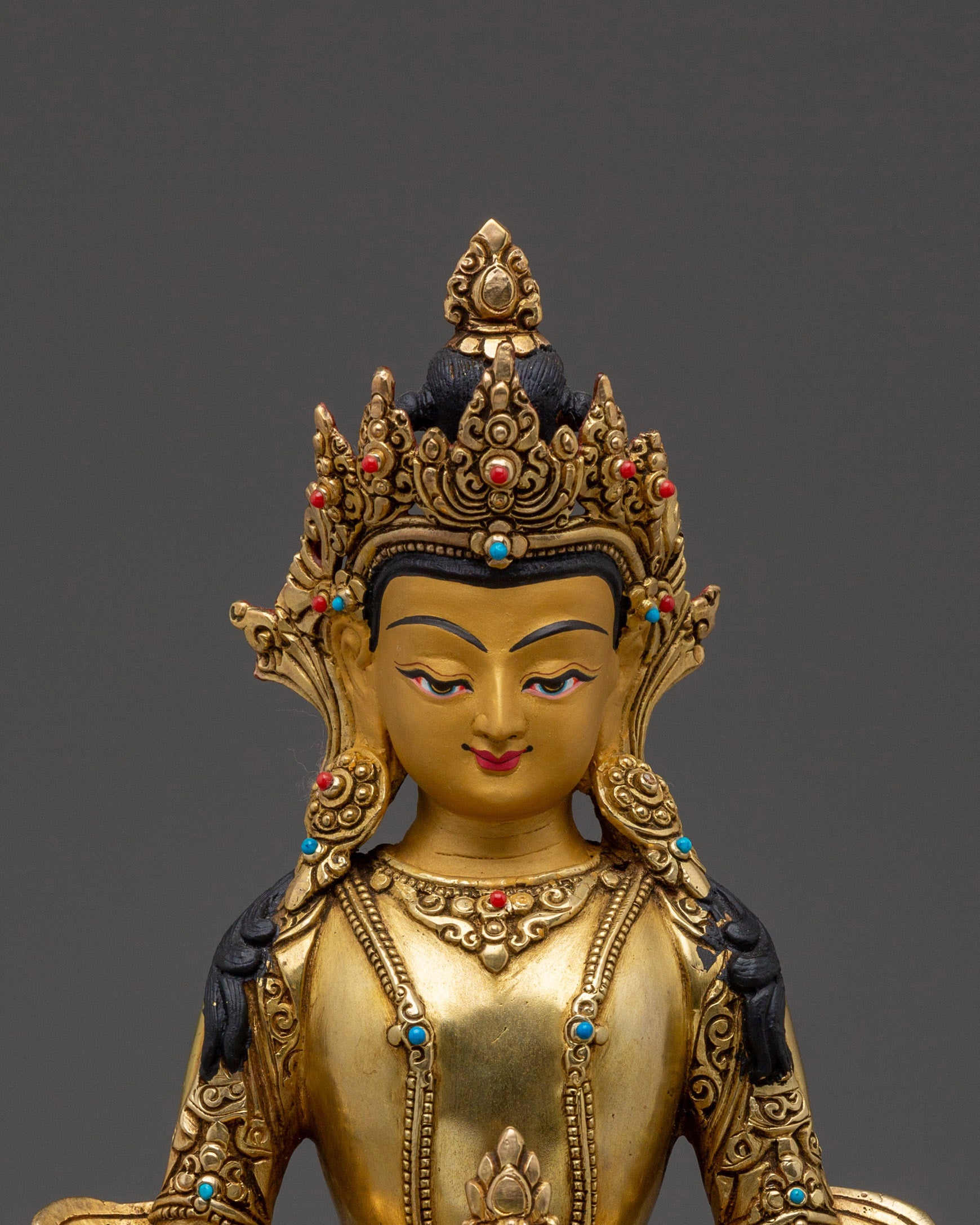 24K Gold Gilded Peaceful Amitayus Sculpture for Shrine | Longevity Deity