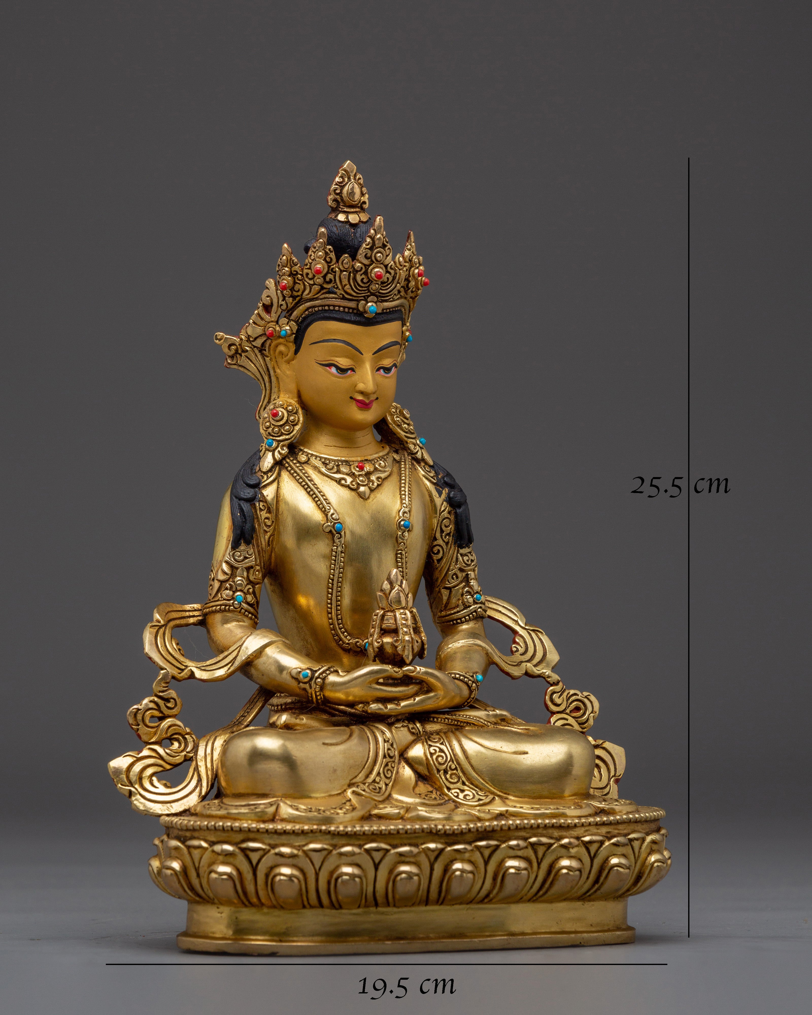 24K Gold Gilded Peaceful Amitayus Sculpture for Shrine
