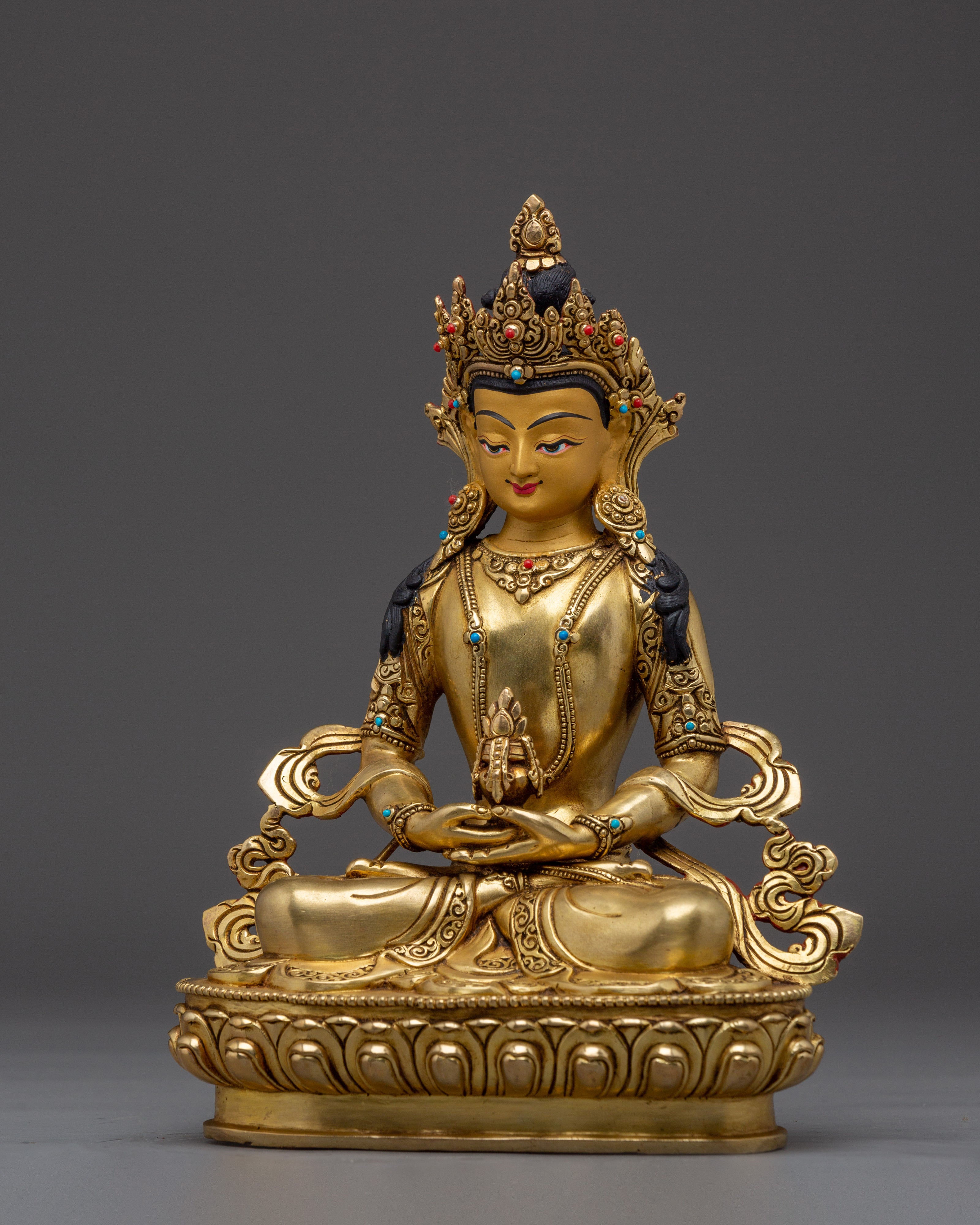 24K Gold Gilded Peaceful Amitayus Sculpture for Shrine | Longevity Deity