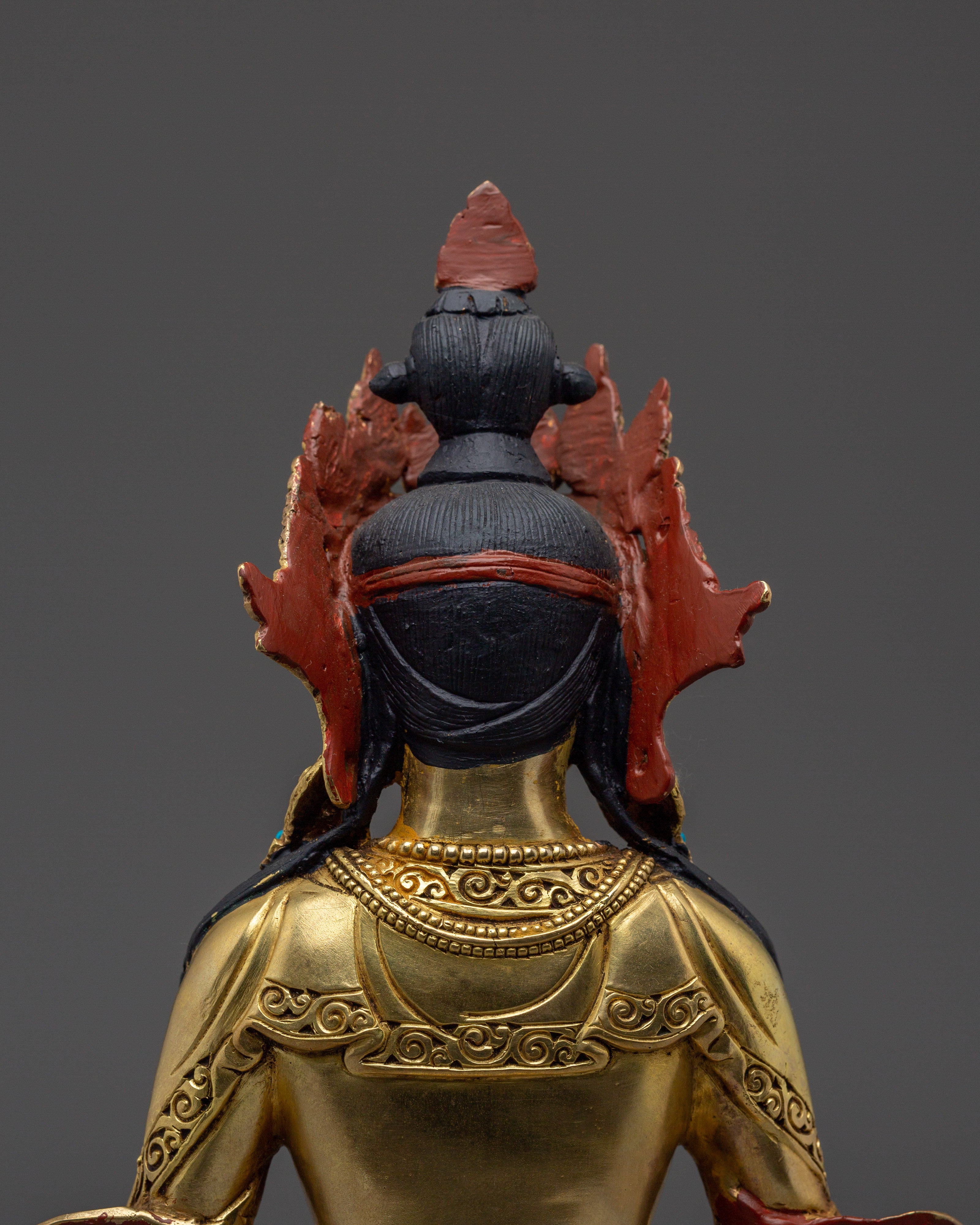 24K Gold Gilded Peaceful Amitayus Sculpture for Shrine | Longevity Deity
