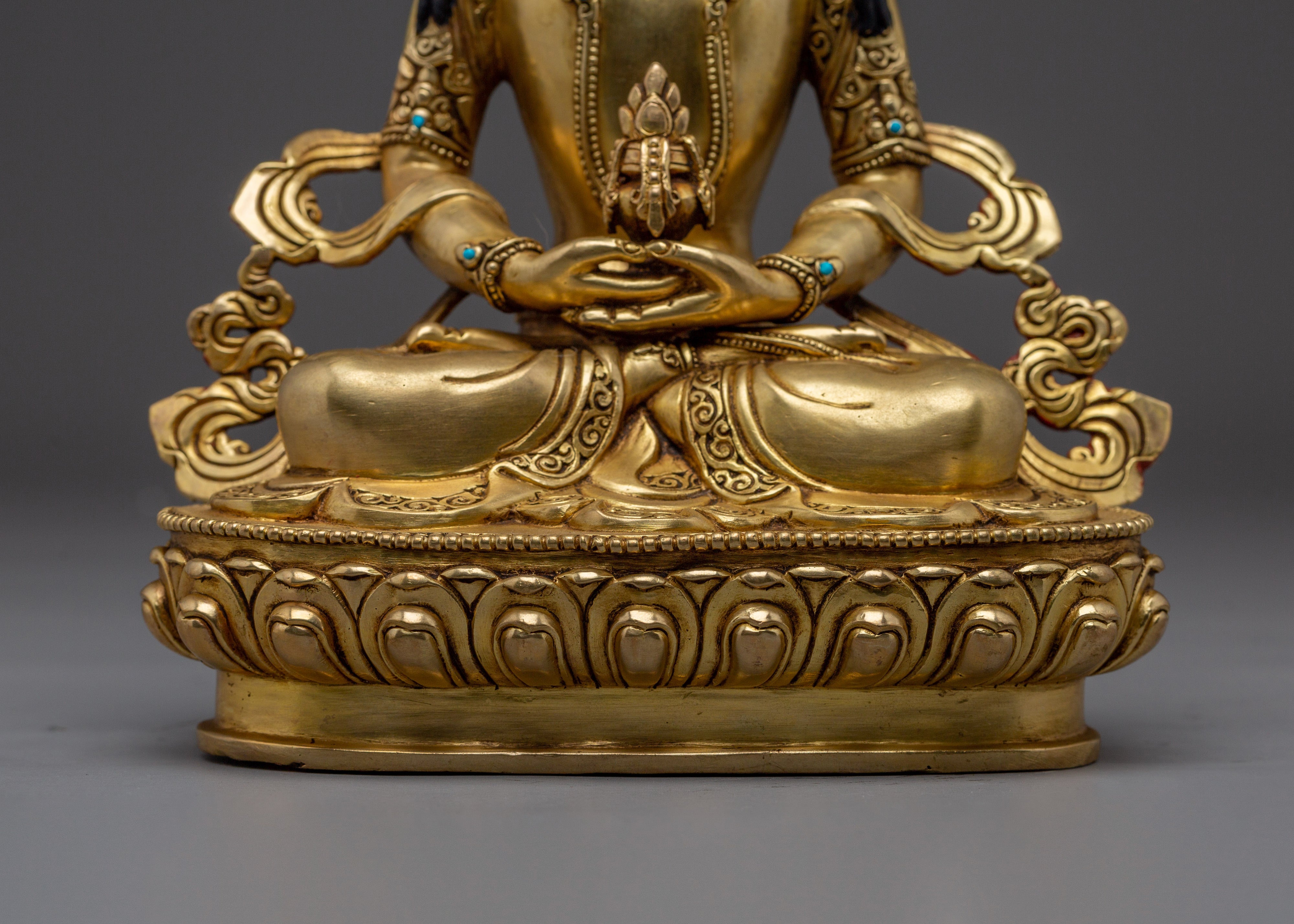 24K Gold Gilded Peaceful Amitayus Sculpture for Shrine | Longevity Deity