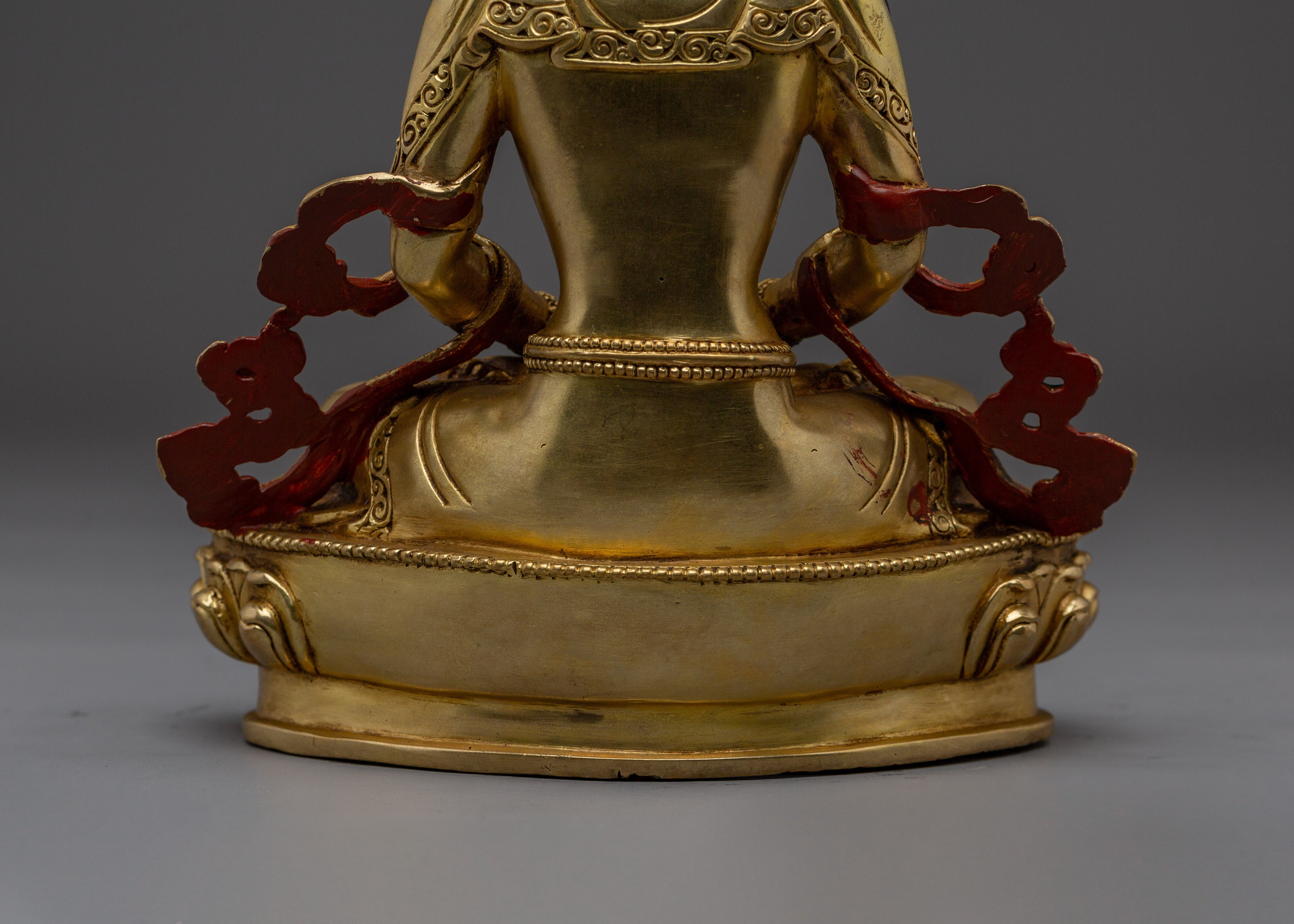 24K Gold Gilded Peaceful Amitayus Sculpture for Shrine | Longevity Deity