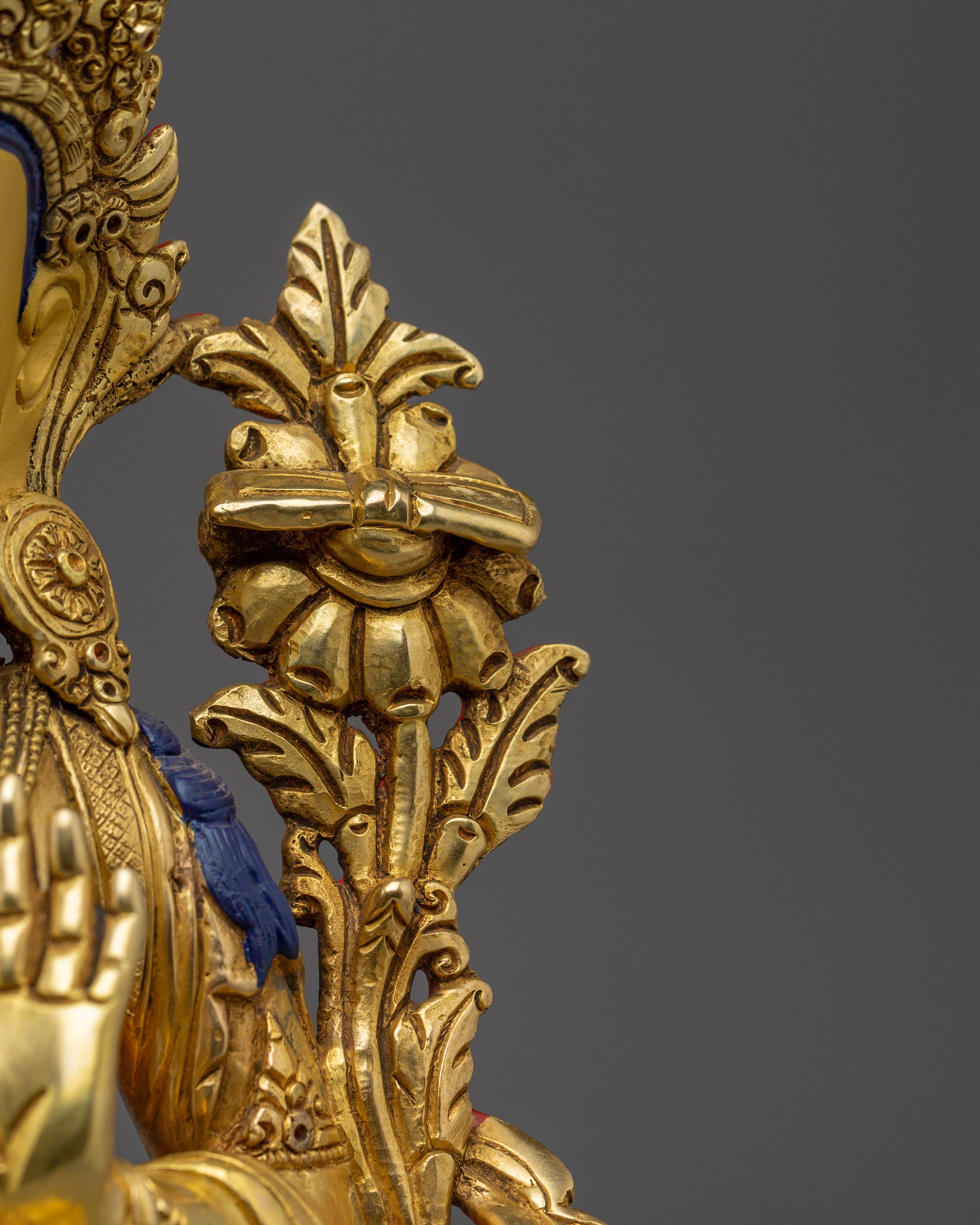 Handcrafted Golden Manjushri Buddhist Copper Statue | Sacred Deity for Meditation Growth