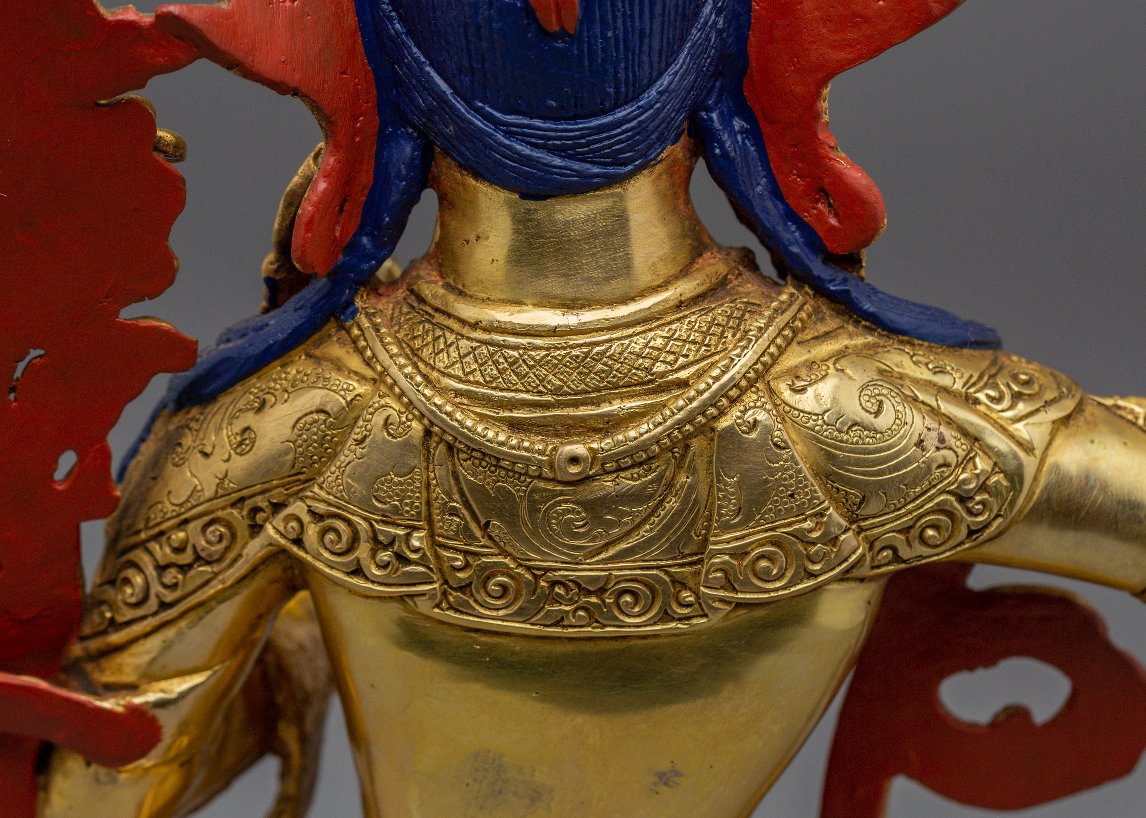 Handcrafted Golden Manjushri Buddhist Copper Statue | Sacred Deity for Meditation Growth