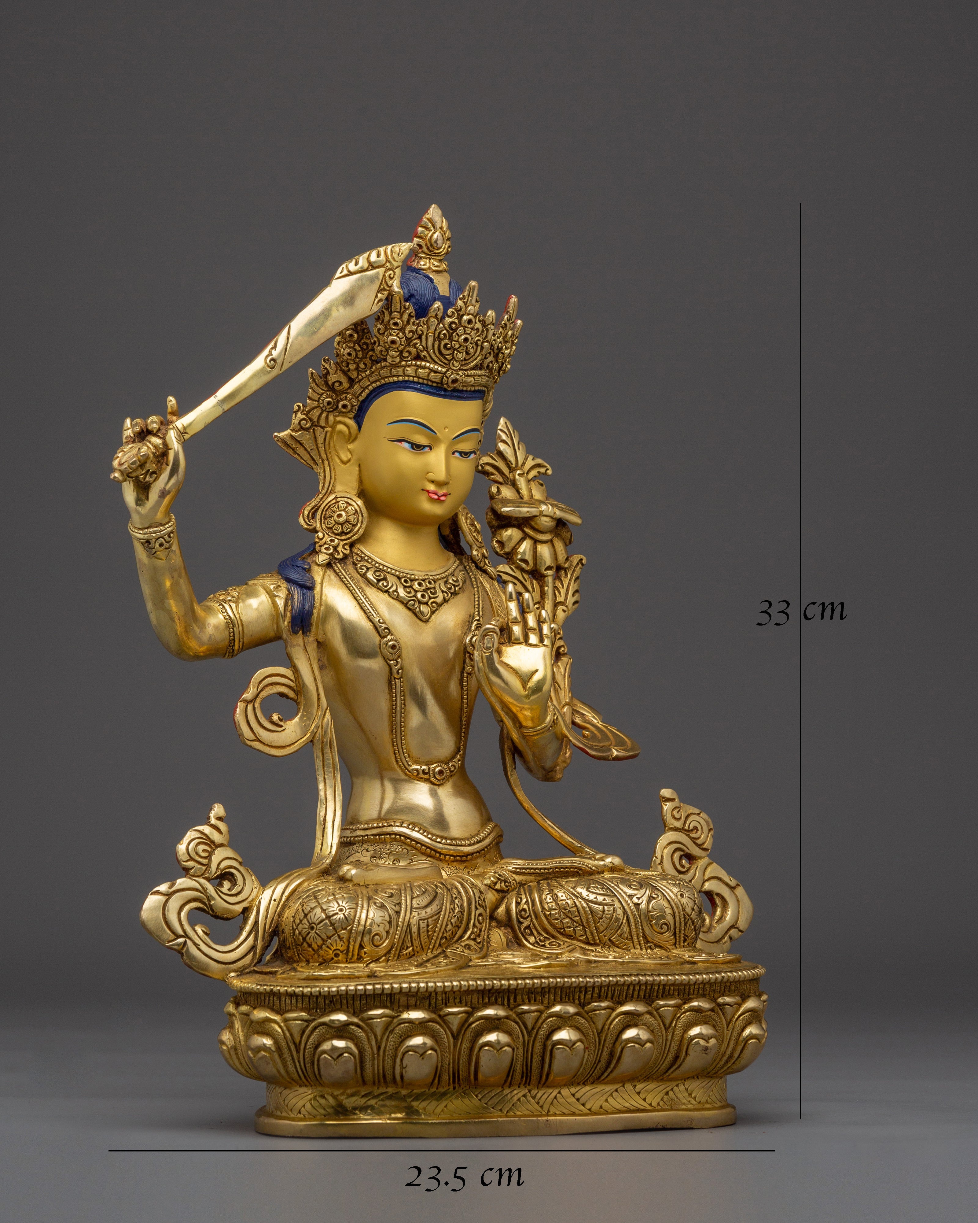 Handcrafted Golden Manjushri Buddhist Copper Statue