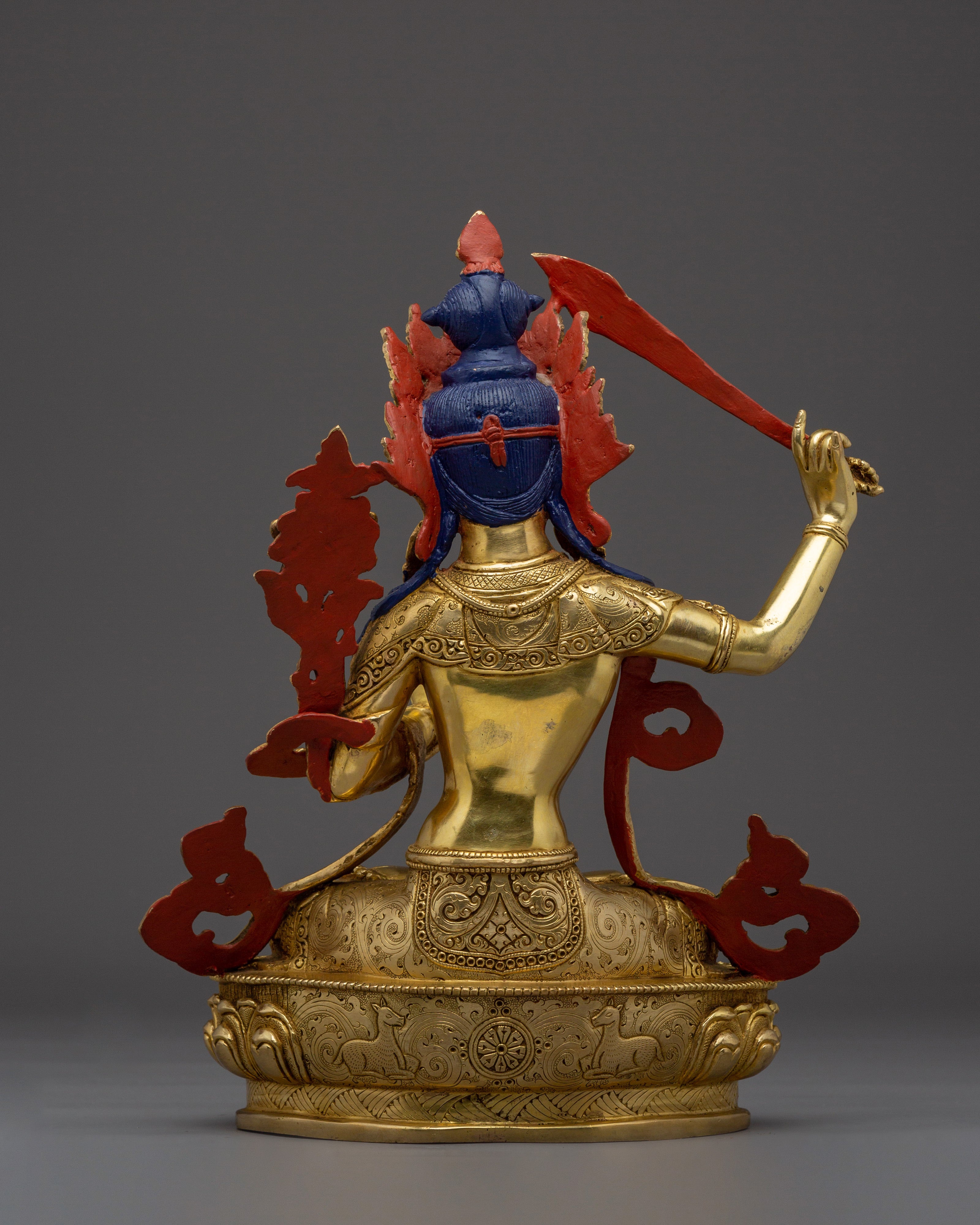 Handcrafted Golden Manjushri Buddhist Copper Statue | Sacred Deity for Meditation Growth
