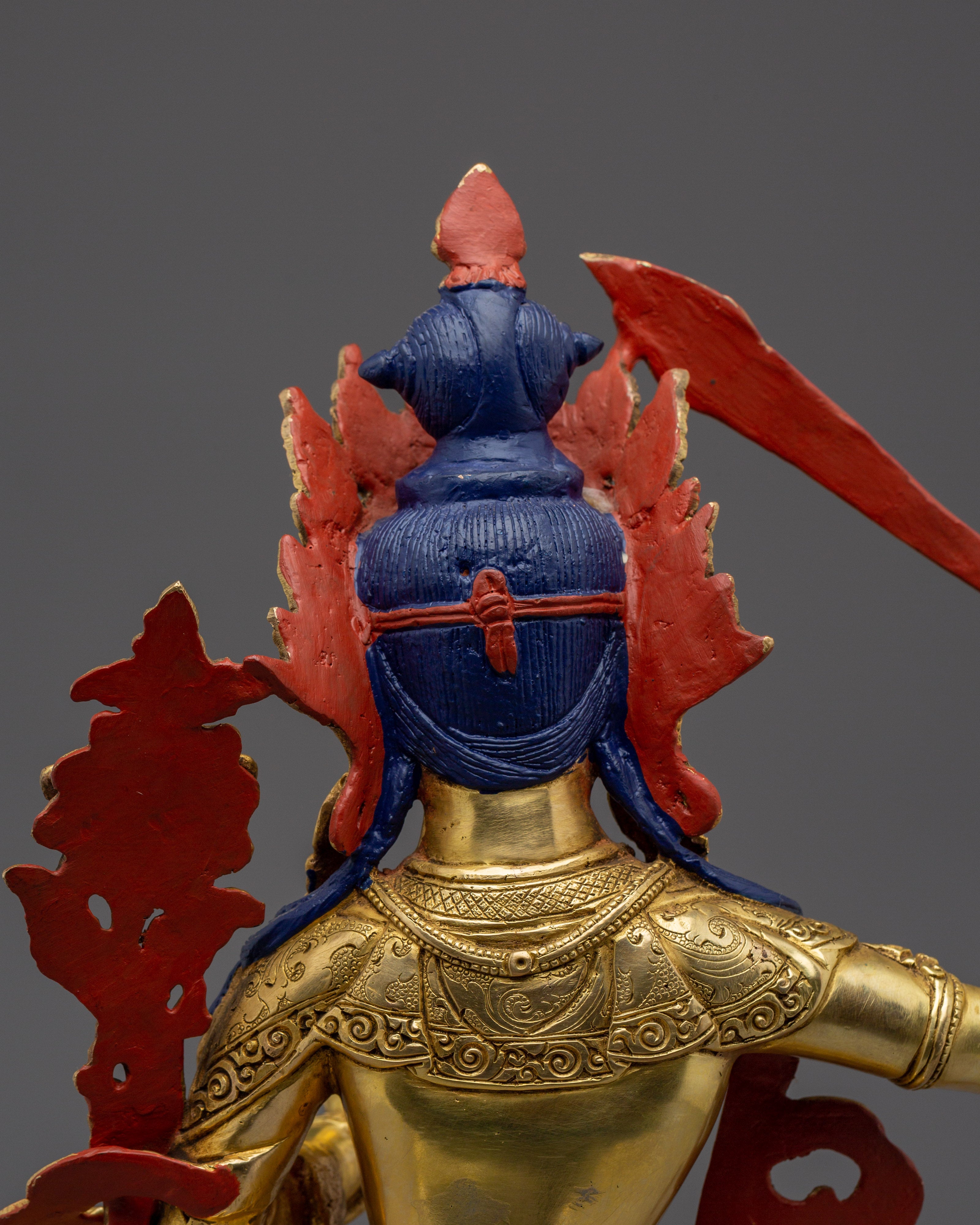 Handcrafted Golden Manjushri Buddhist Copper Statue | Sacred Deity for Meditation Growth