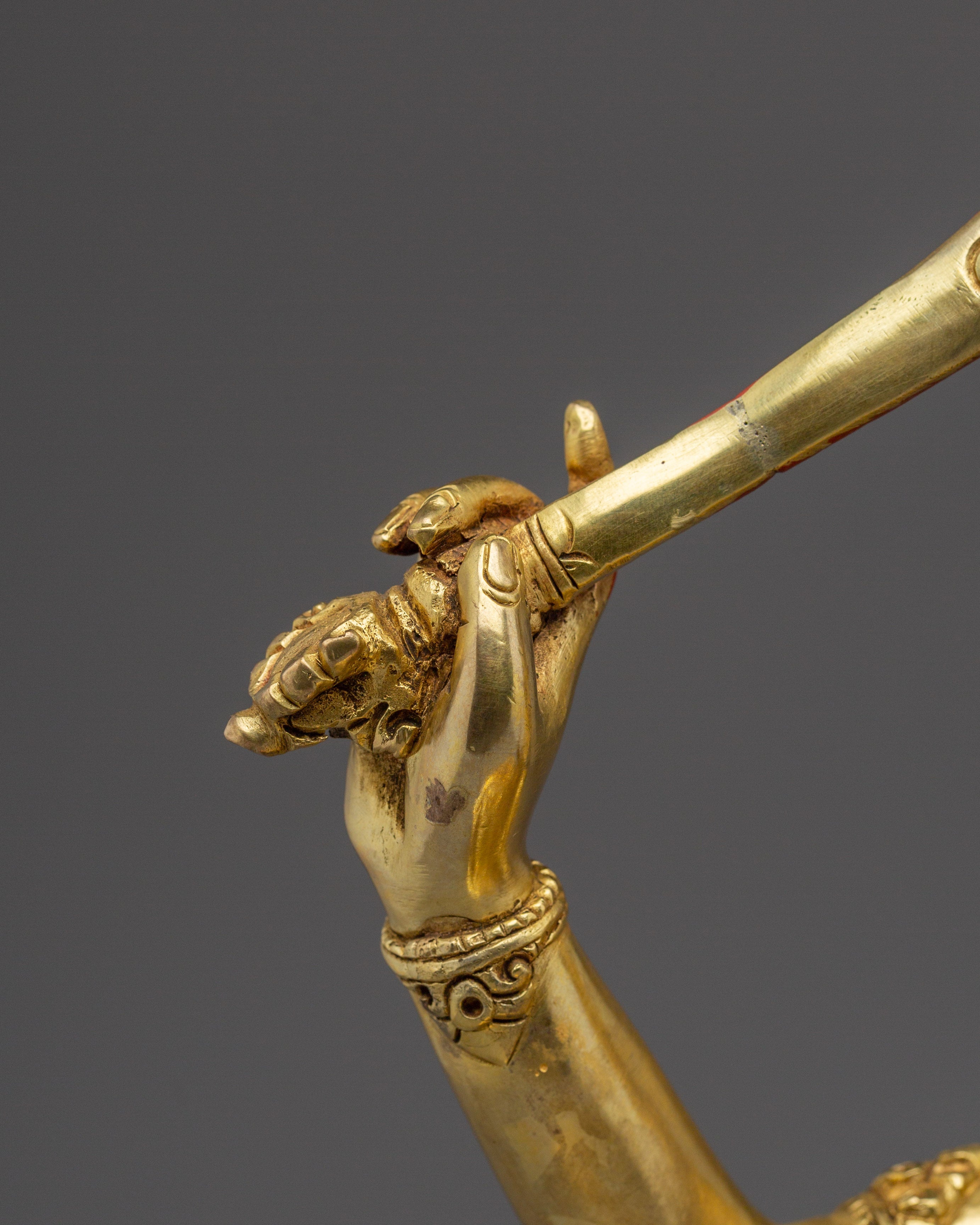 Handcrafted Golden Manjushri Buddhist Copper Statue | Sacred Deity for Meditation Growth