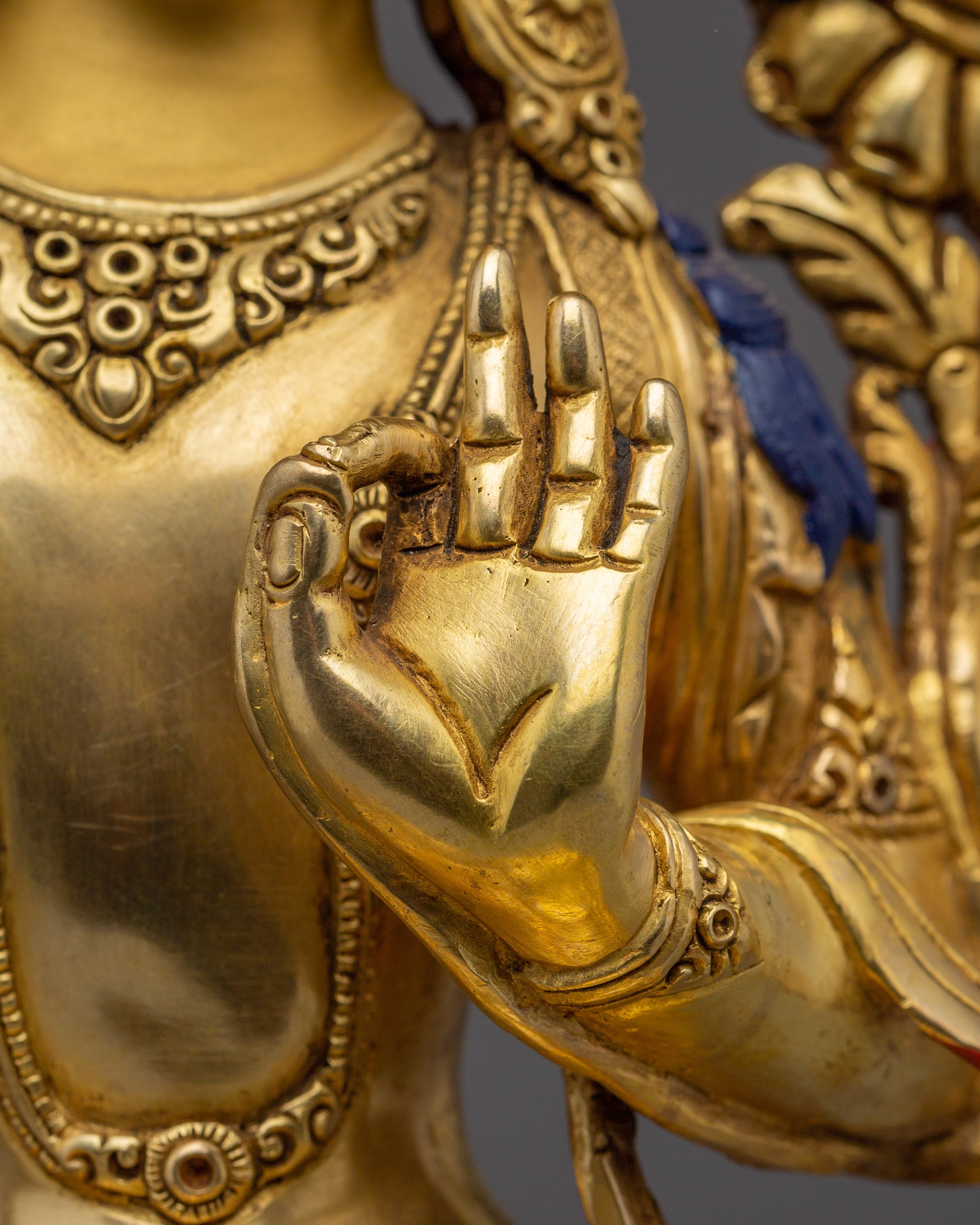 Handcrafted Golden Manjushri Buddhist Copper Statue | Sacred Deity for Meditation Growth