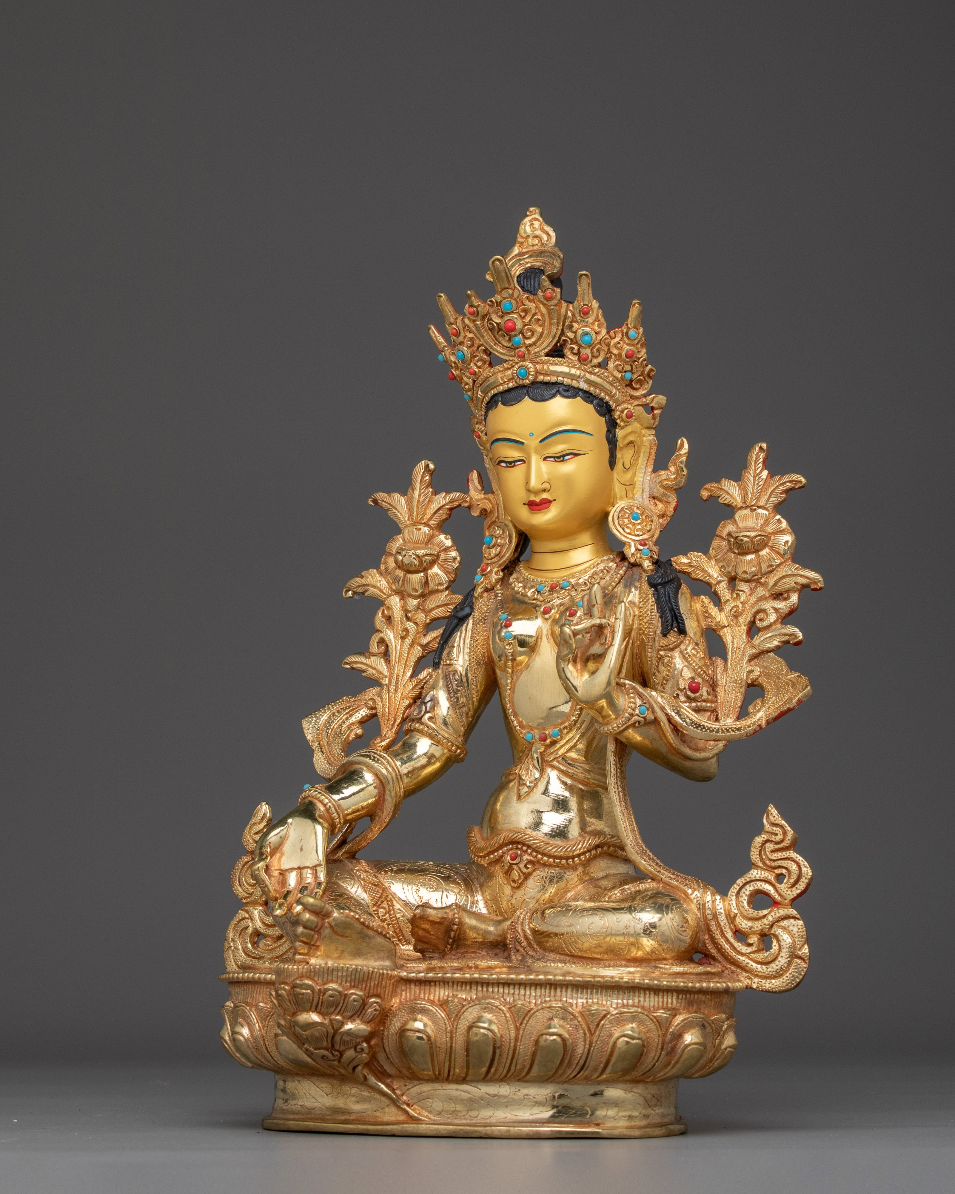Golden Shyama Tara Handcrafted Statue | Green Tara - Mother of all Buddhas