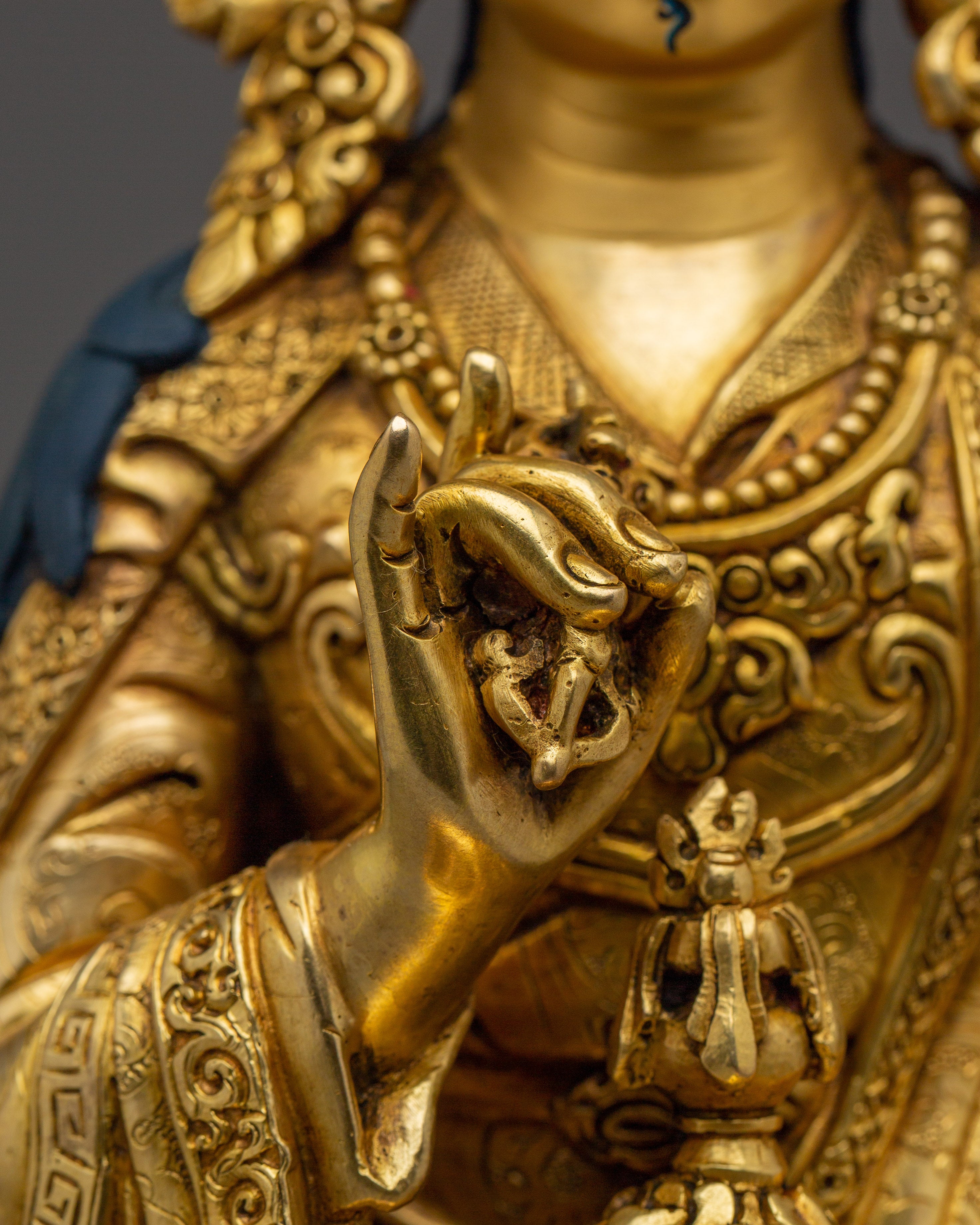 Handcrafted Gold Gilded Guru Tsokye Dorje Copper Statue | Buddhist Deity for Altar