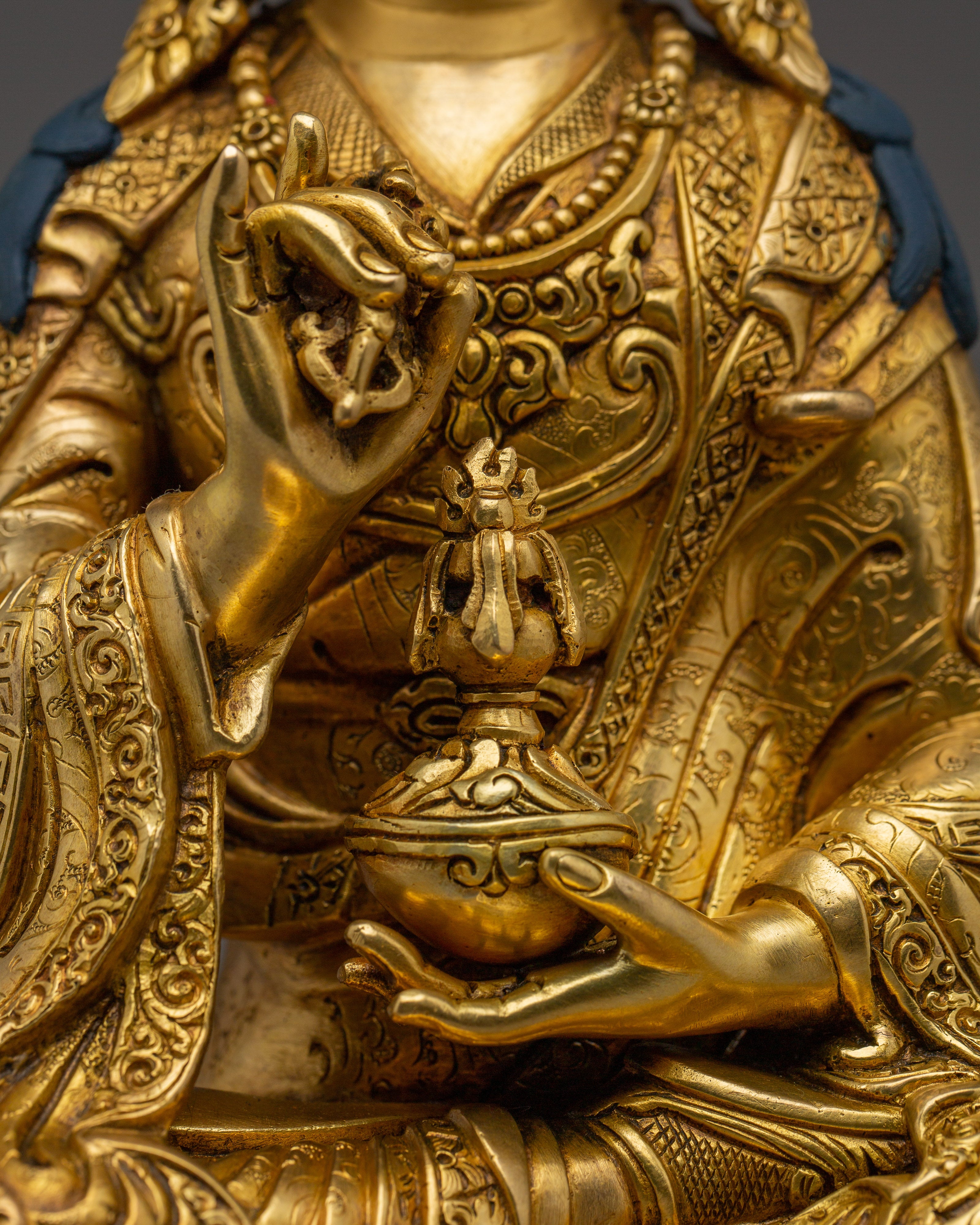 Handcrafted Gold Gilded Guru Tsokye Dorje Copper Statue | Buddhist Deity for Altar