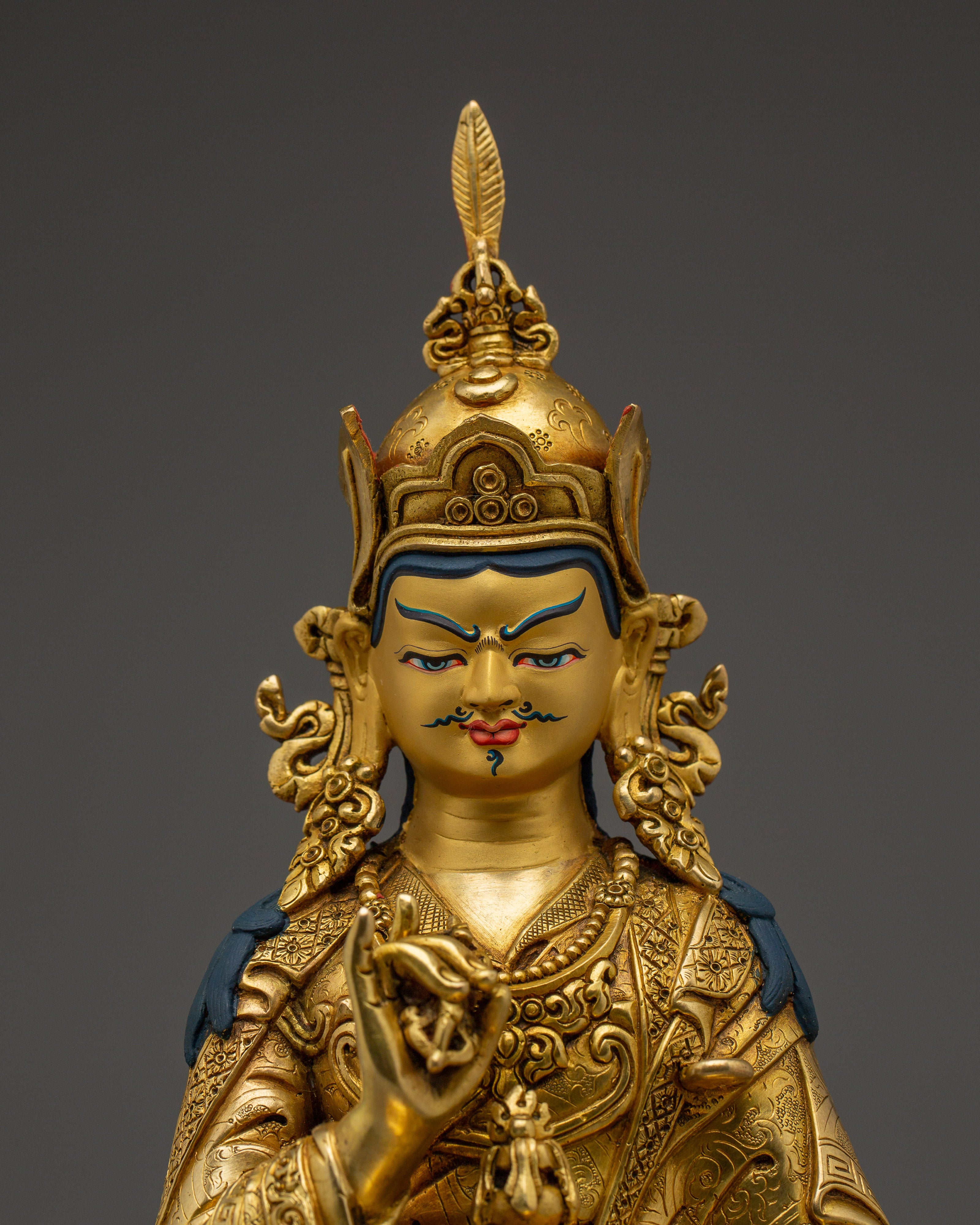 Handcrafted Gold Gilded Guru Tsokye Dorje Copper Statue | Buddhist Deity for Altar